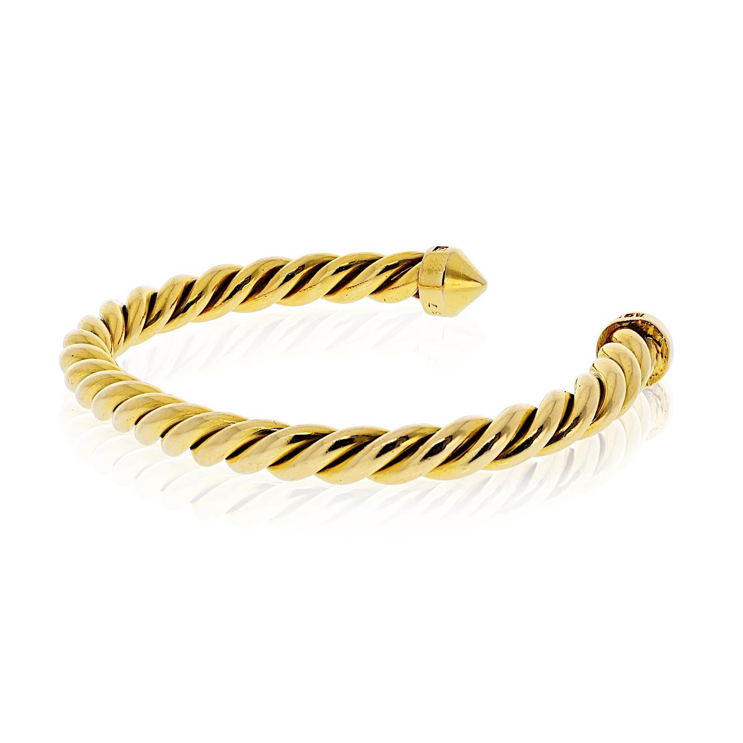 Cartier 18K Gelbgold verdreht Vintage offene Manschette Größe 16 Armband (Moderne) im Angebot