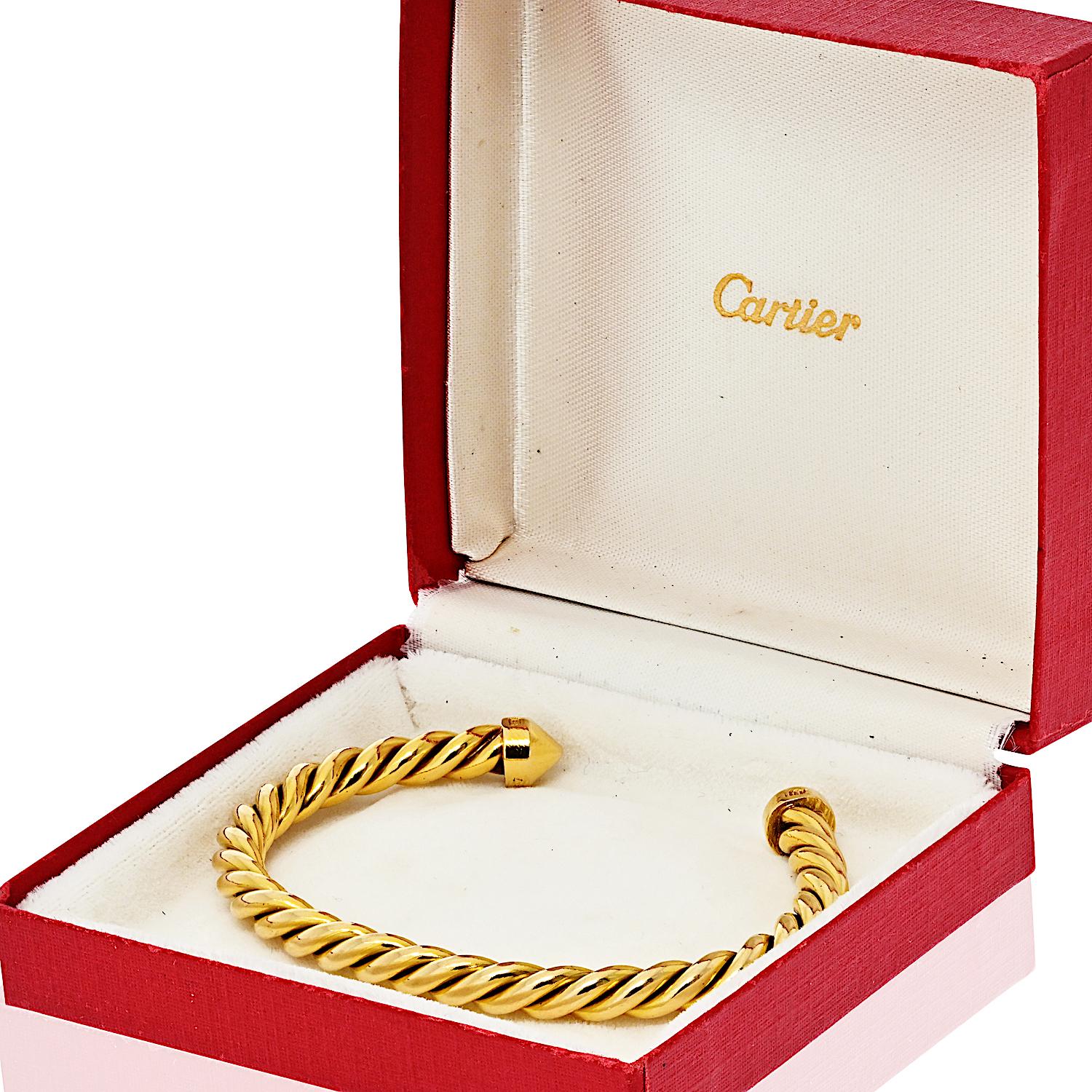 Cartier 18K Gelbgold verdreht Vintage offene Manschette Größe 16 Armband im Angebot 2