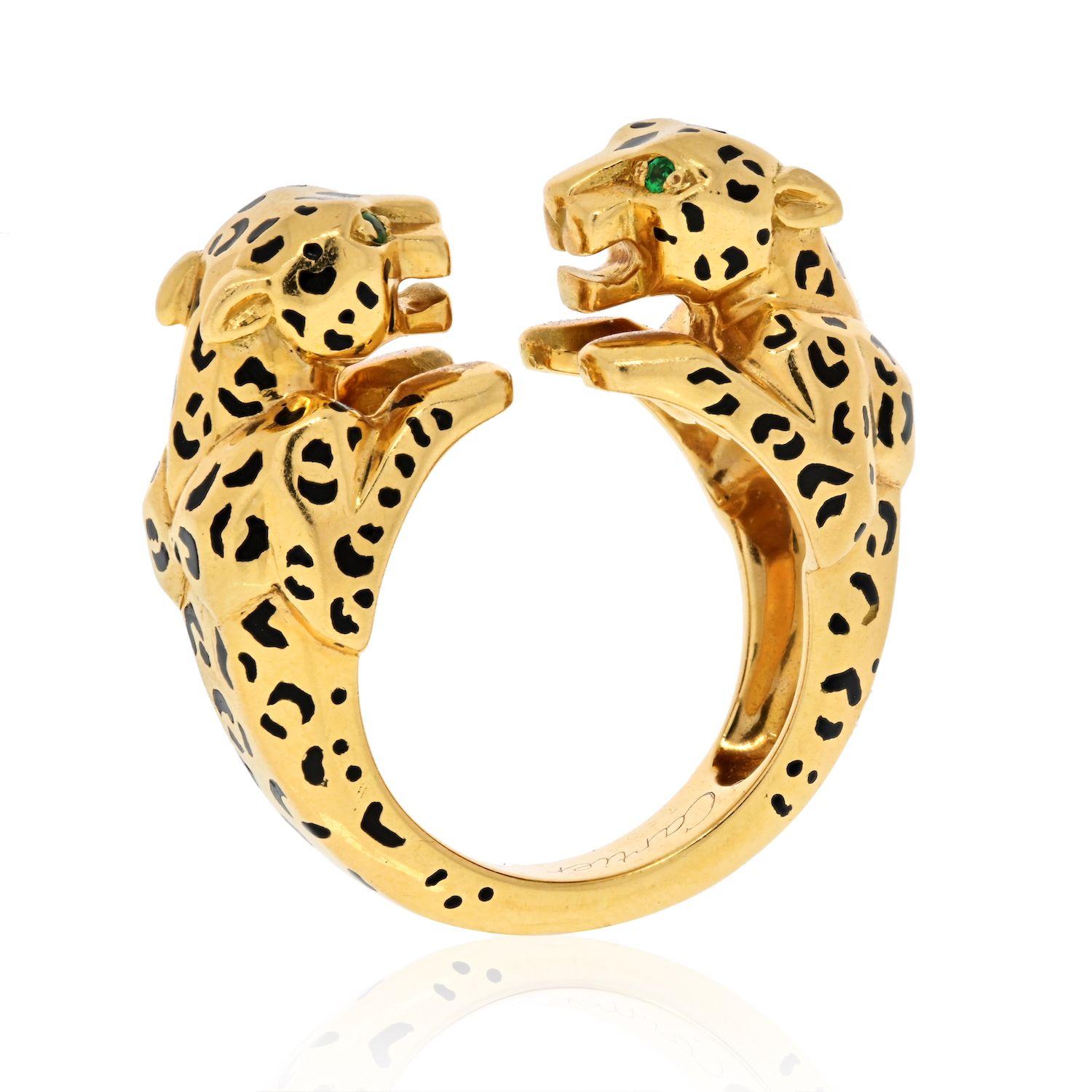 Cartier: 18 Karat Gelbgold Ring, zwei Panther sich gegenüberstehend im Zustand „Hervorragend“ in New York, NY