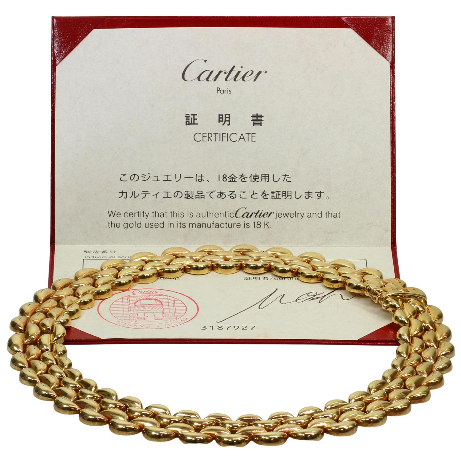 cartier 1970's 18 karat yellow gold foliate link vintage collar necklace