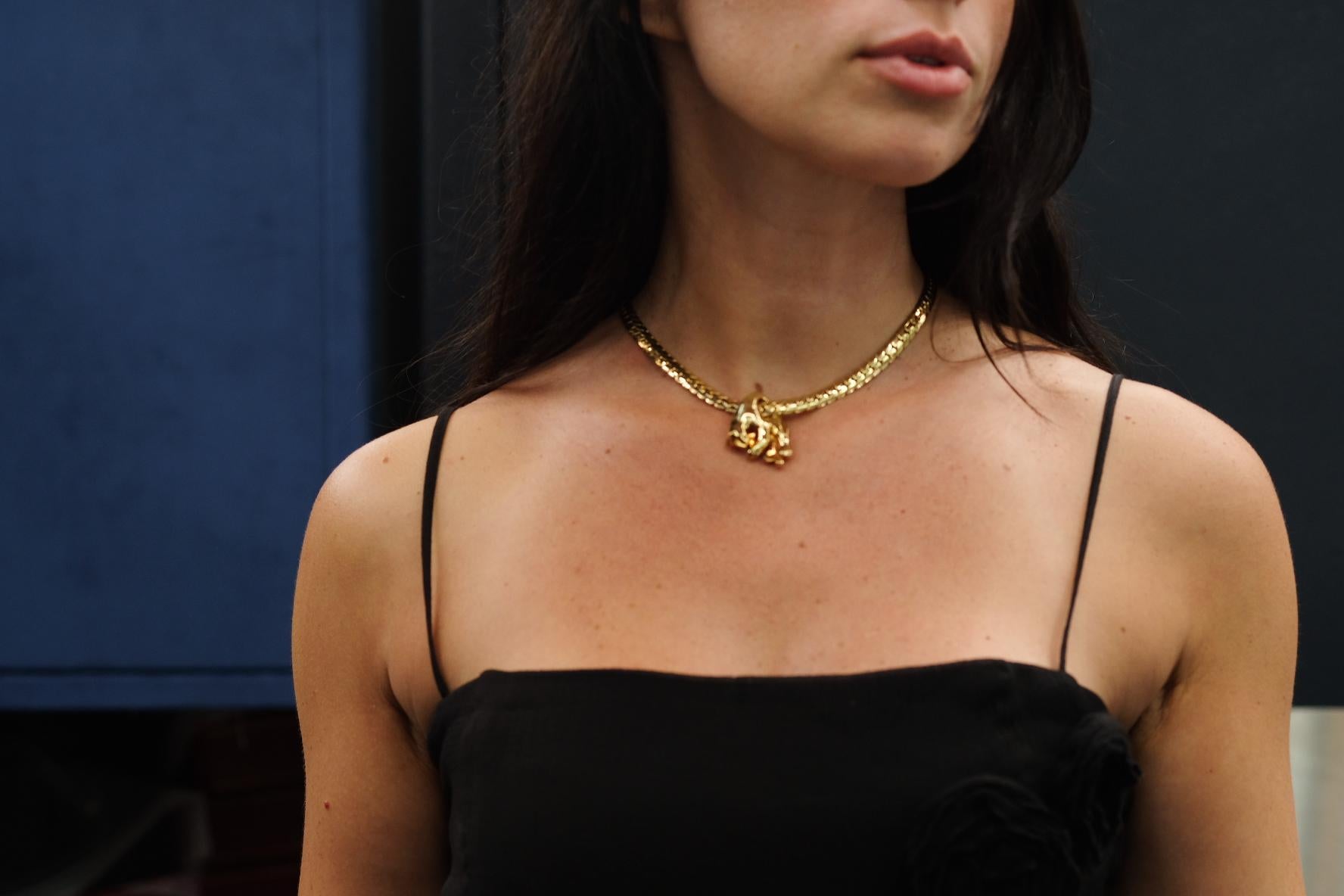 Cartier 18K Yellow Gold Vintage Panthere On A Curb Chain Necklace 2