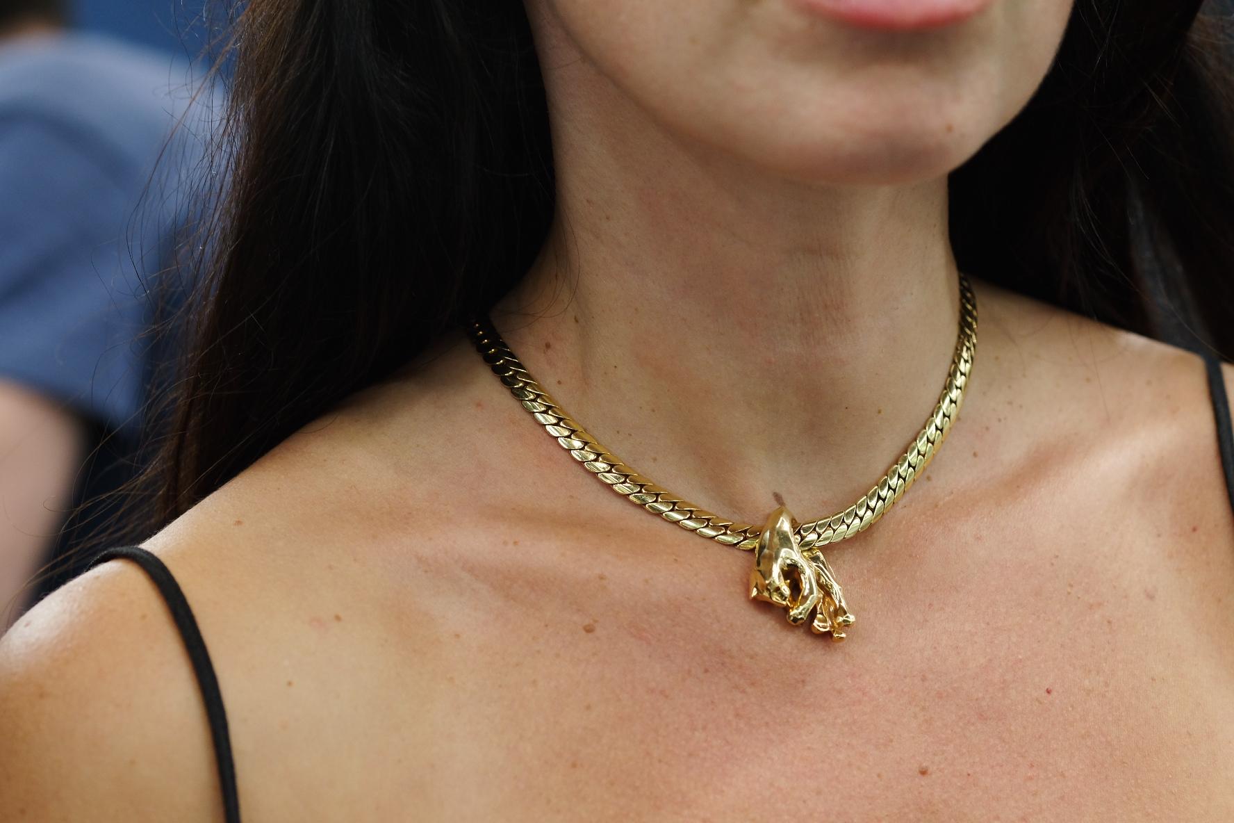 Women's Cartier 18K Yellow Gold Vintage Panthere On A Curb Chain Necklace