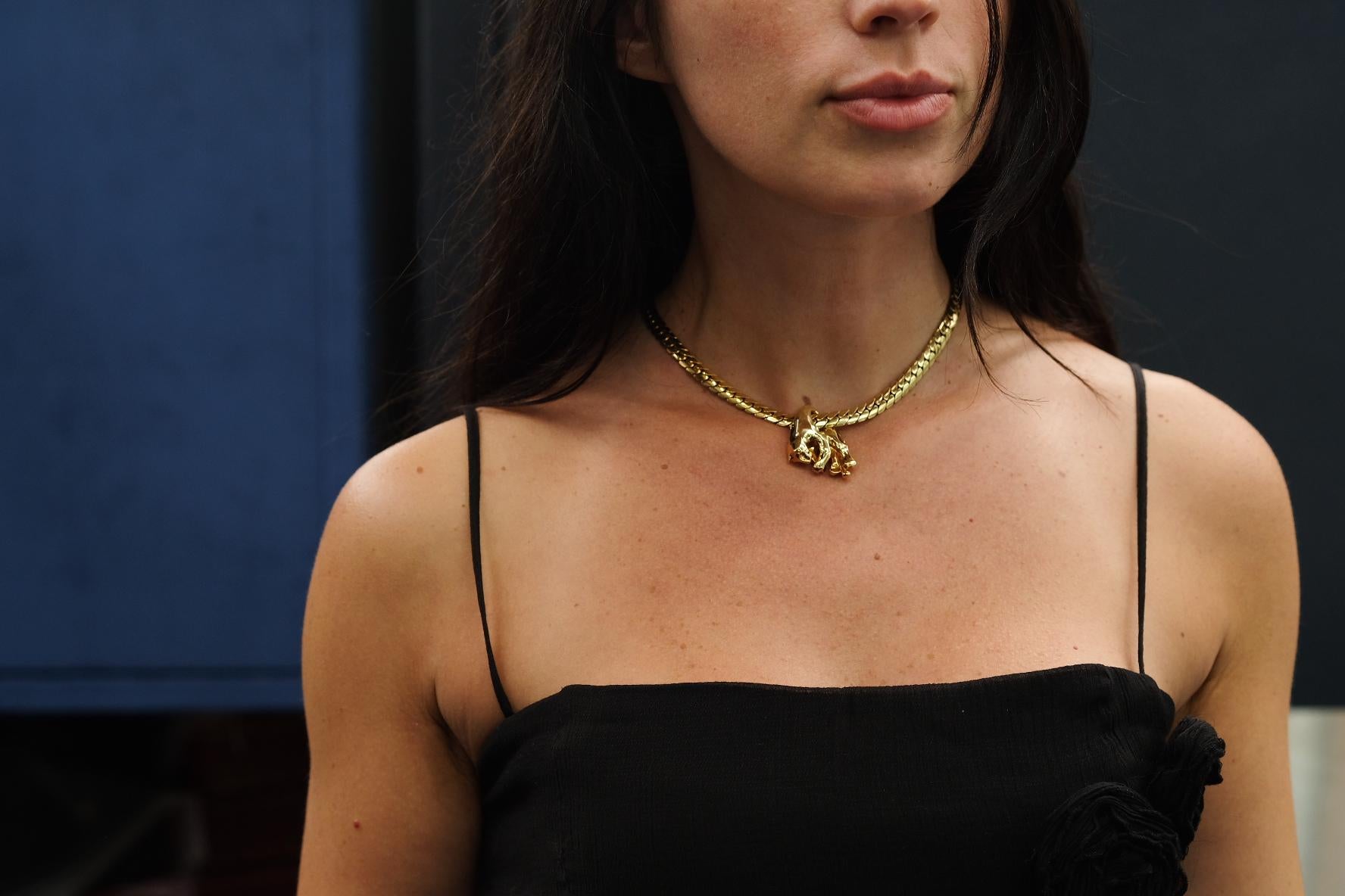 Cartier 18K Yellow Gold Vintage Panthere On A Curb Chain Necklace 1