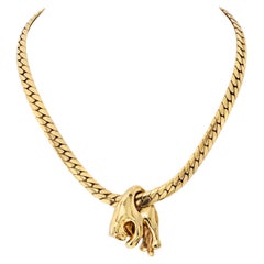 Cartier 18K Yellow Gold Vintage Panthere On A Curb Chain Necklace