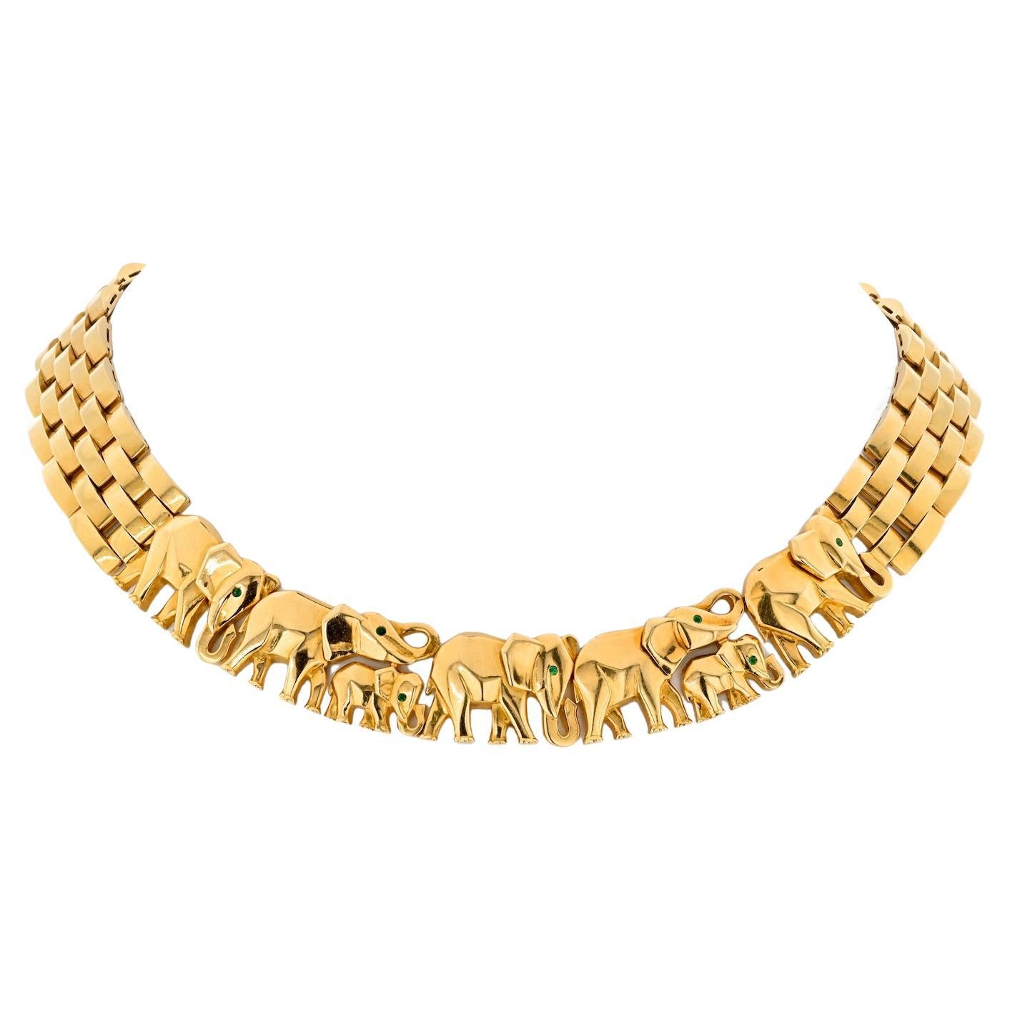 Cartier, collier maillon en or jaune 18 carats représentant un éléphant en marche