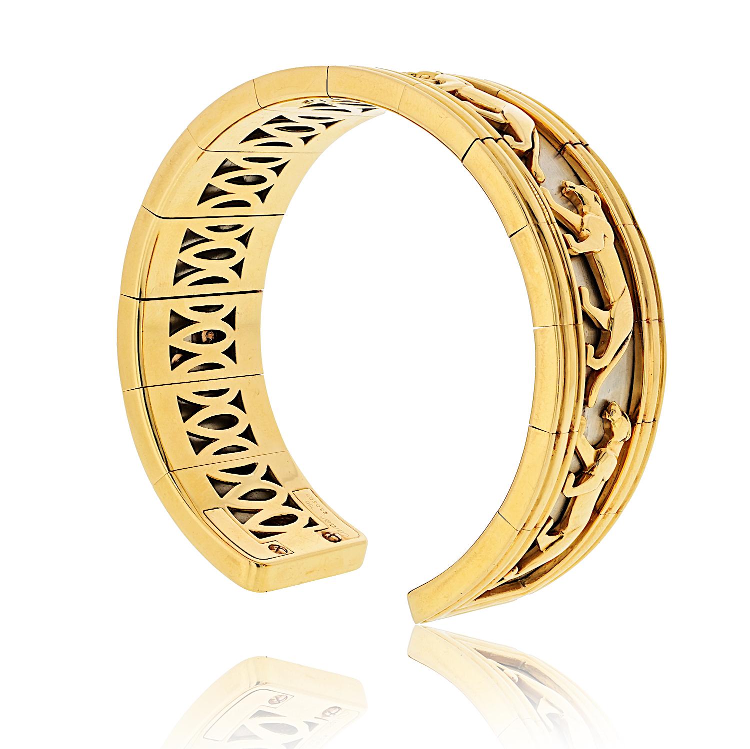 Women's Cartier 18K Yellow Gold Walking Panthere Cuff Bracelet For Sale