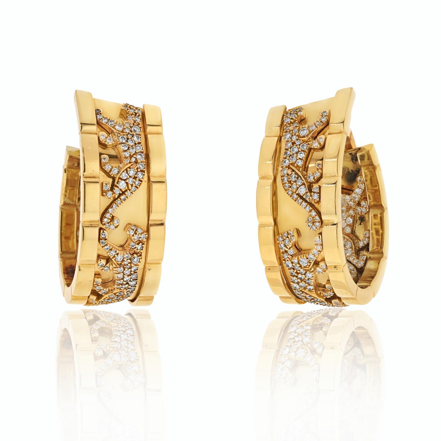 Boucles d'oreilles clips en or jaune 18 cartier avec panthère marchante et diamants Pour femmes en vente