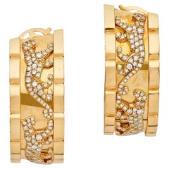 Cartier 18k Yellow Gold Walking Panthere Diamond Hoop Clip on Earrings