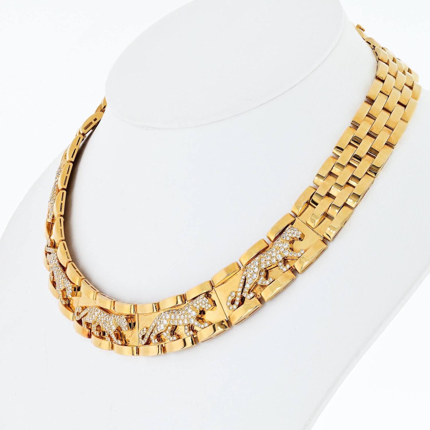 Modern Cartier 18K Yellow Gold Walking Panthere Maillon Necklace