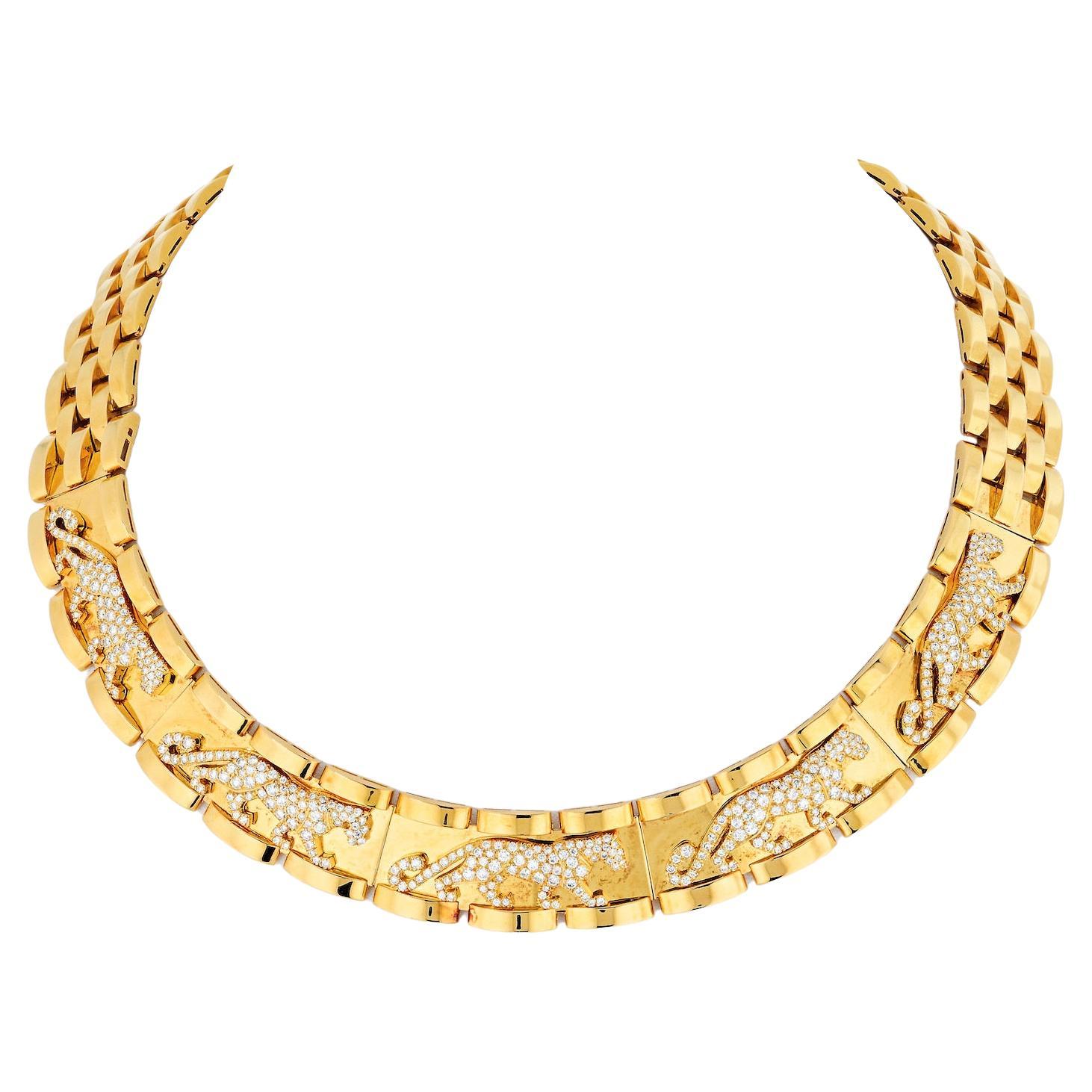 Cartier 18K Yellow Gold Walking Panthere Maillon Necklace