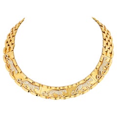 Cartier 18K Yellow Gold Walking Panthere Maillon Necklace