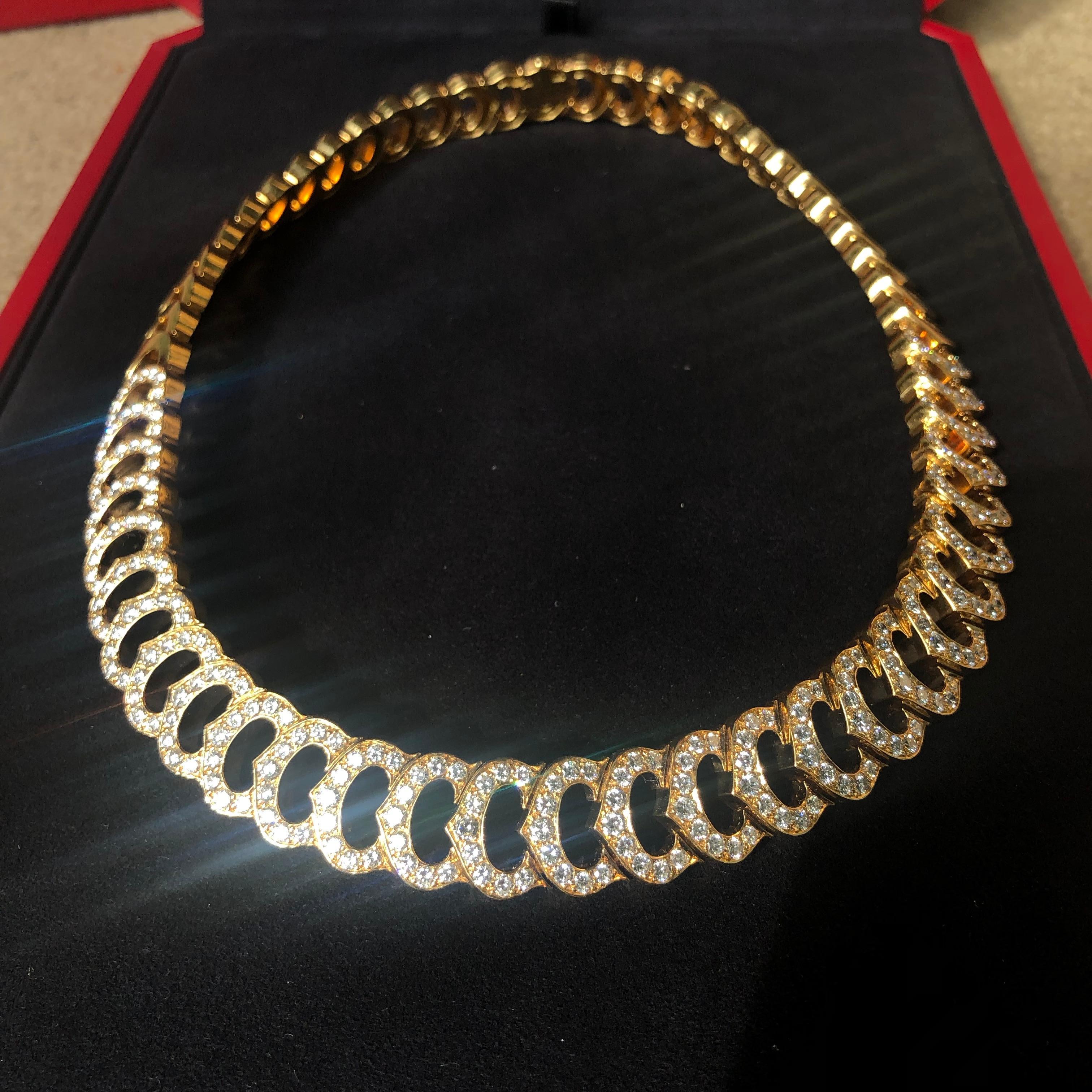 Contemporary Cartier 18 Karat Yellow Gold White Diamond Set C logo Collar Necklace 