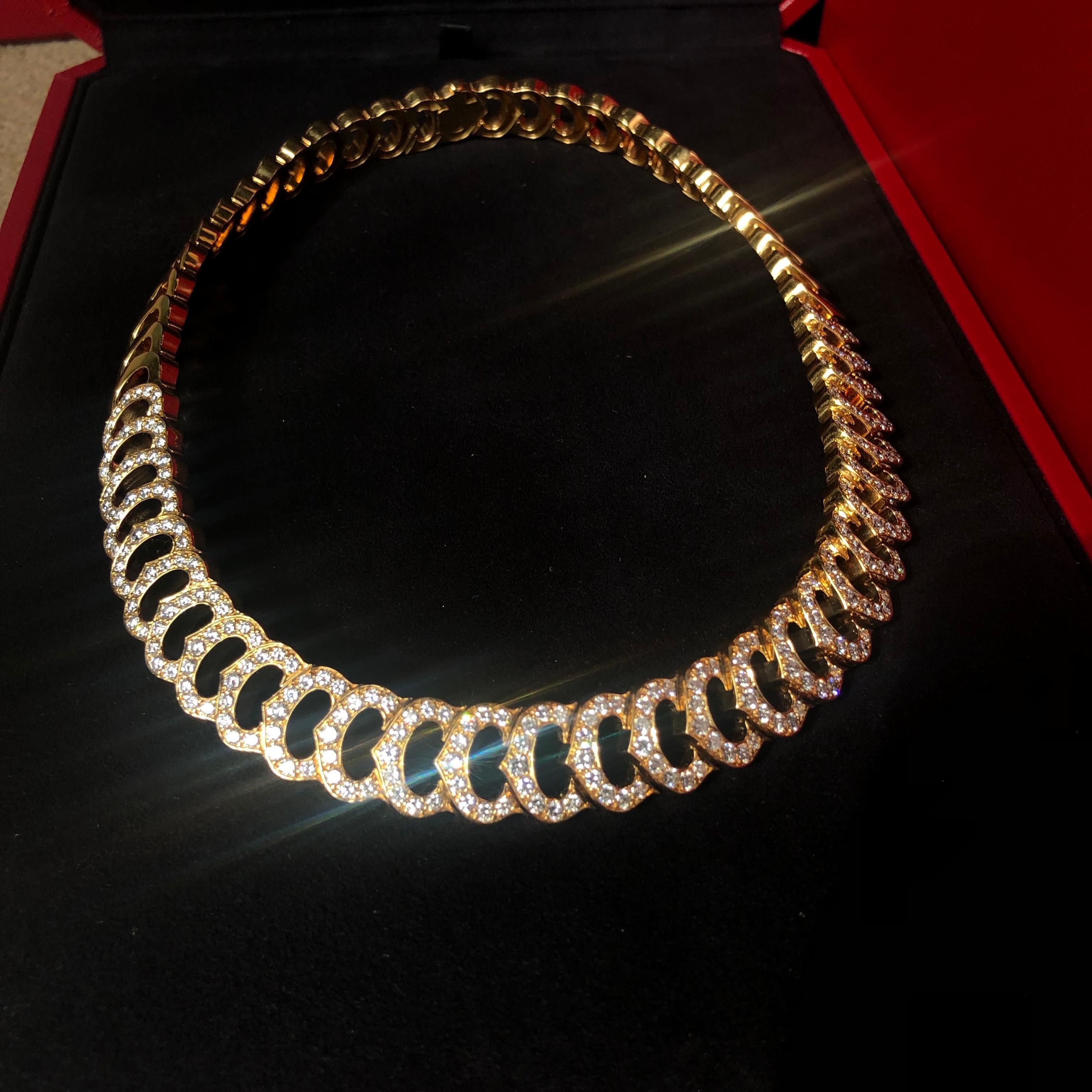 Women's Cartier 18 Karat Yellow Gold White Diamond Set C logo Collar Necklace 