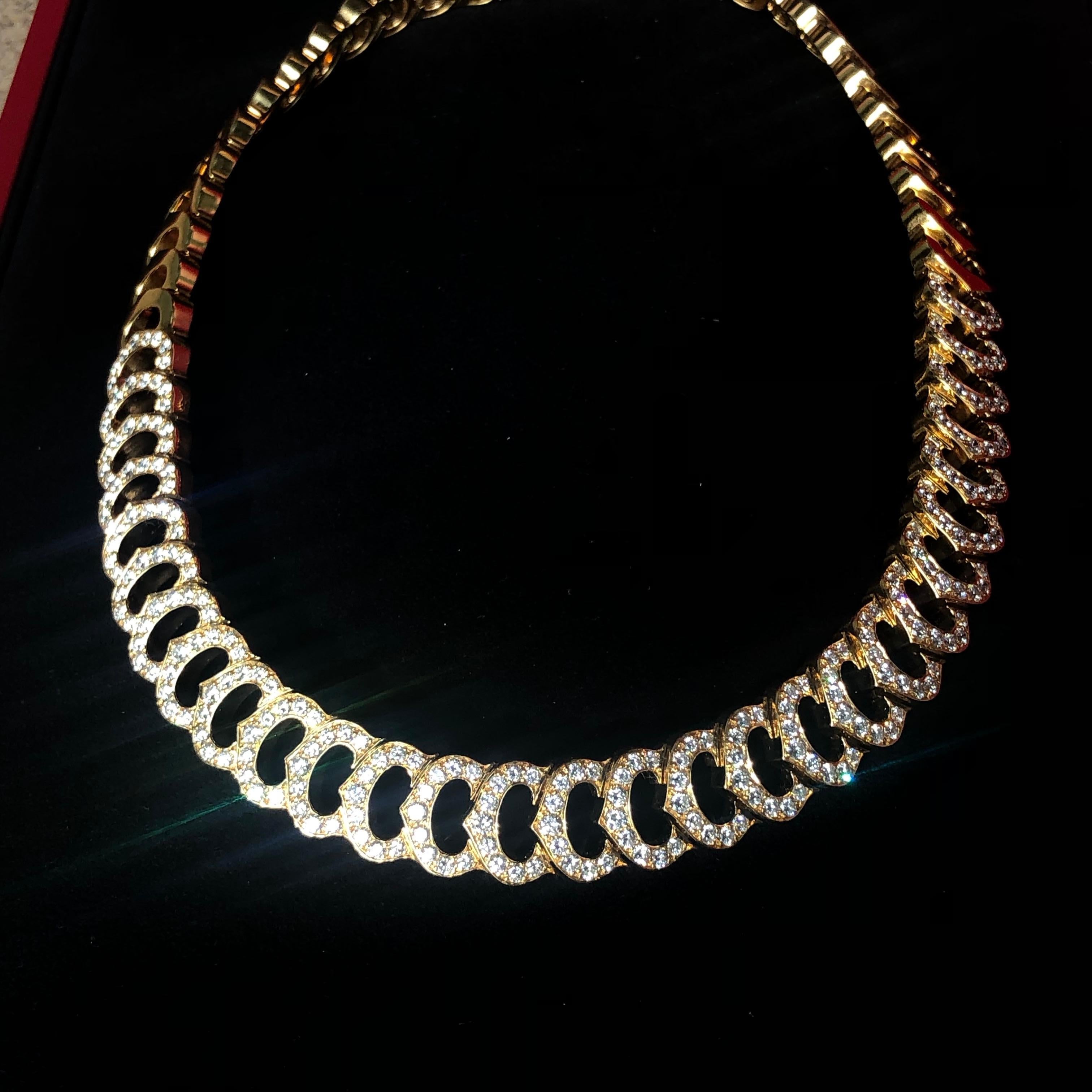 Cartier 18 Karat Yellow Gold White Diamond Set C logo Collar Necklace  3