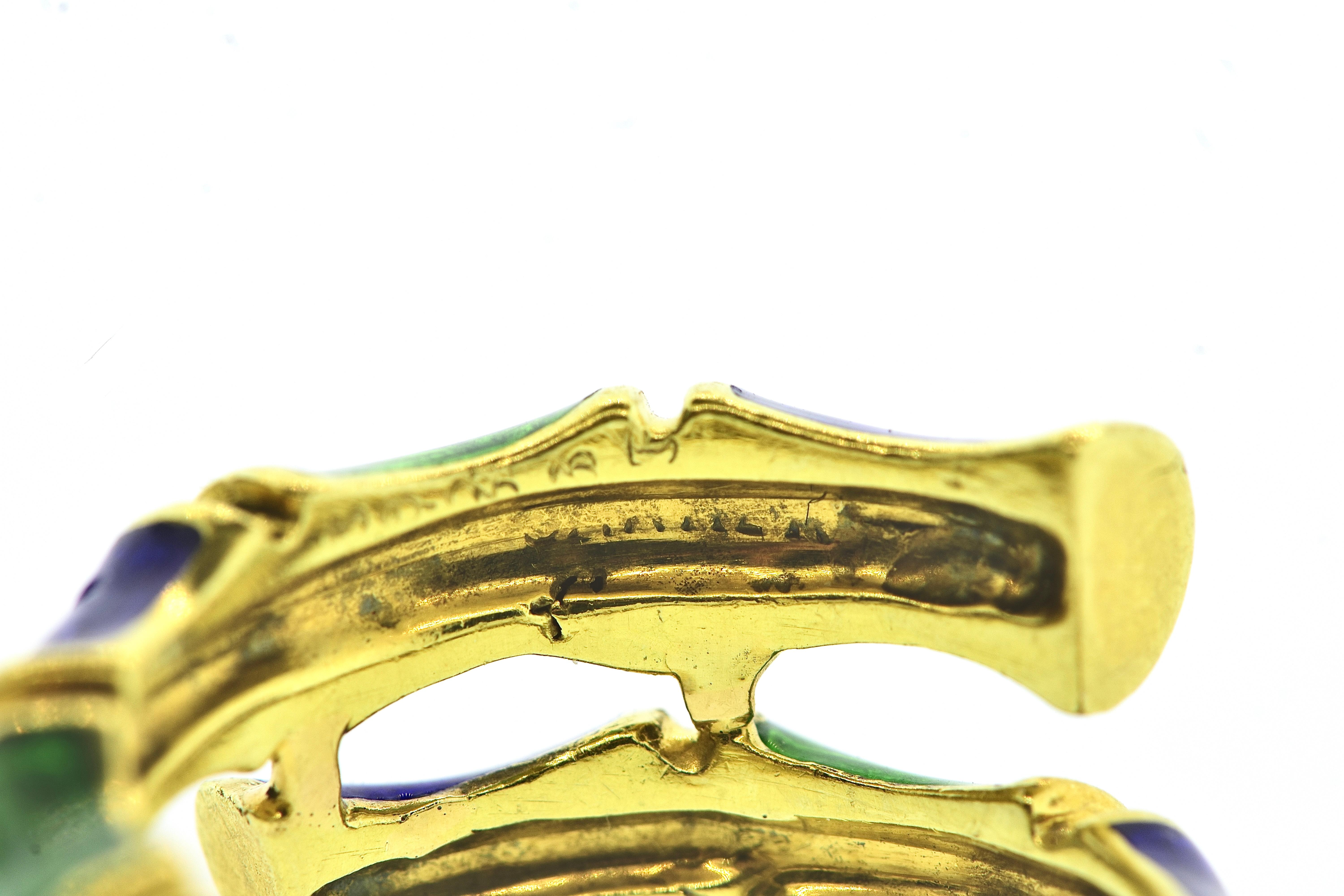 Bague Vintage en or jaune 18K avec émail bleu et vert de Cartier en vente 5
