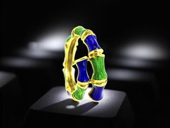 Cartier 18K Yellow Gold with Blue and Green Enamel Vintage Ring