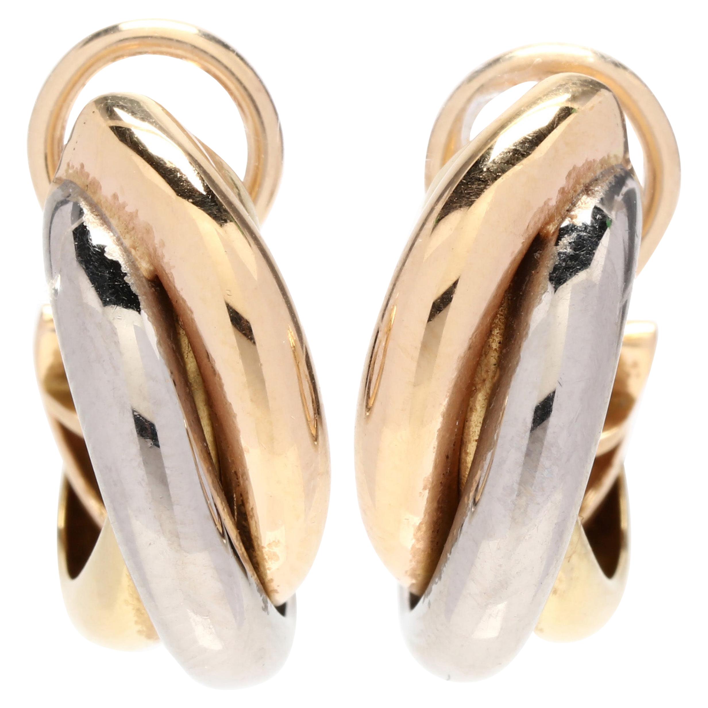 Cartier 18 Karat Yellow, White and Rose Gold Hoop Earrings