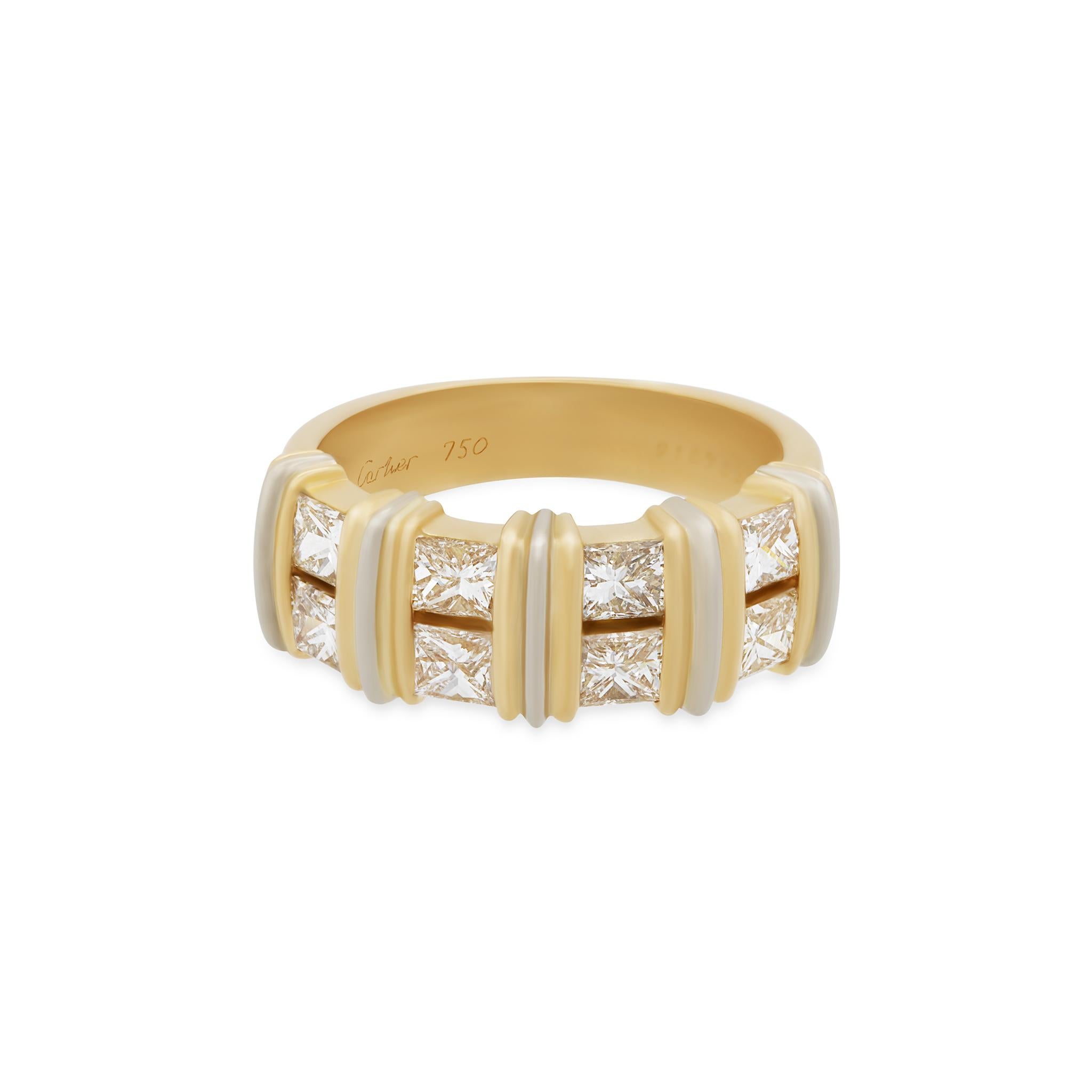 Cartier 18 Karat Yellow and White Gold Princess Cut Diamond Ring 1