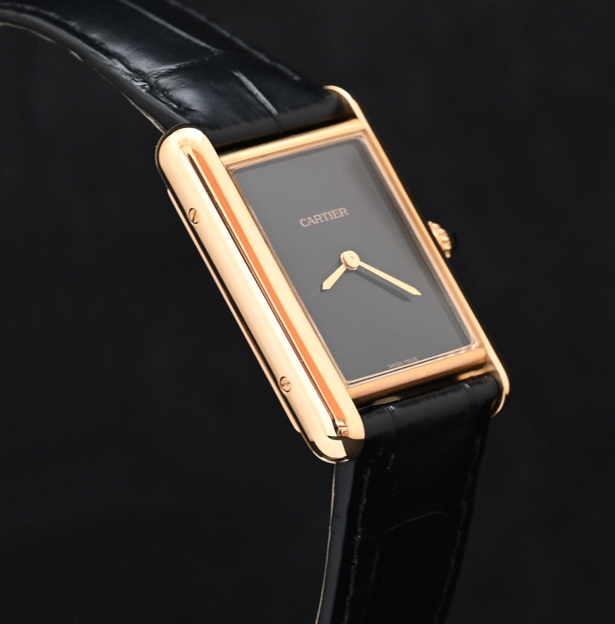 Cartier 18K YG Tank Louis Großes Modell Schwarzes Schweizer Zifferblatt Handaufzug (Kastenset) 1