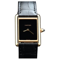 Cartier 18K YG Tank Louis Großes Modell Schwarzes Schweizer Zifferblatt Handaufzug (Kastenset)