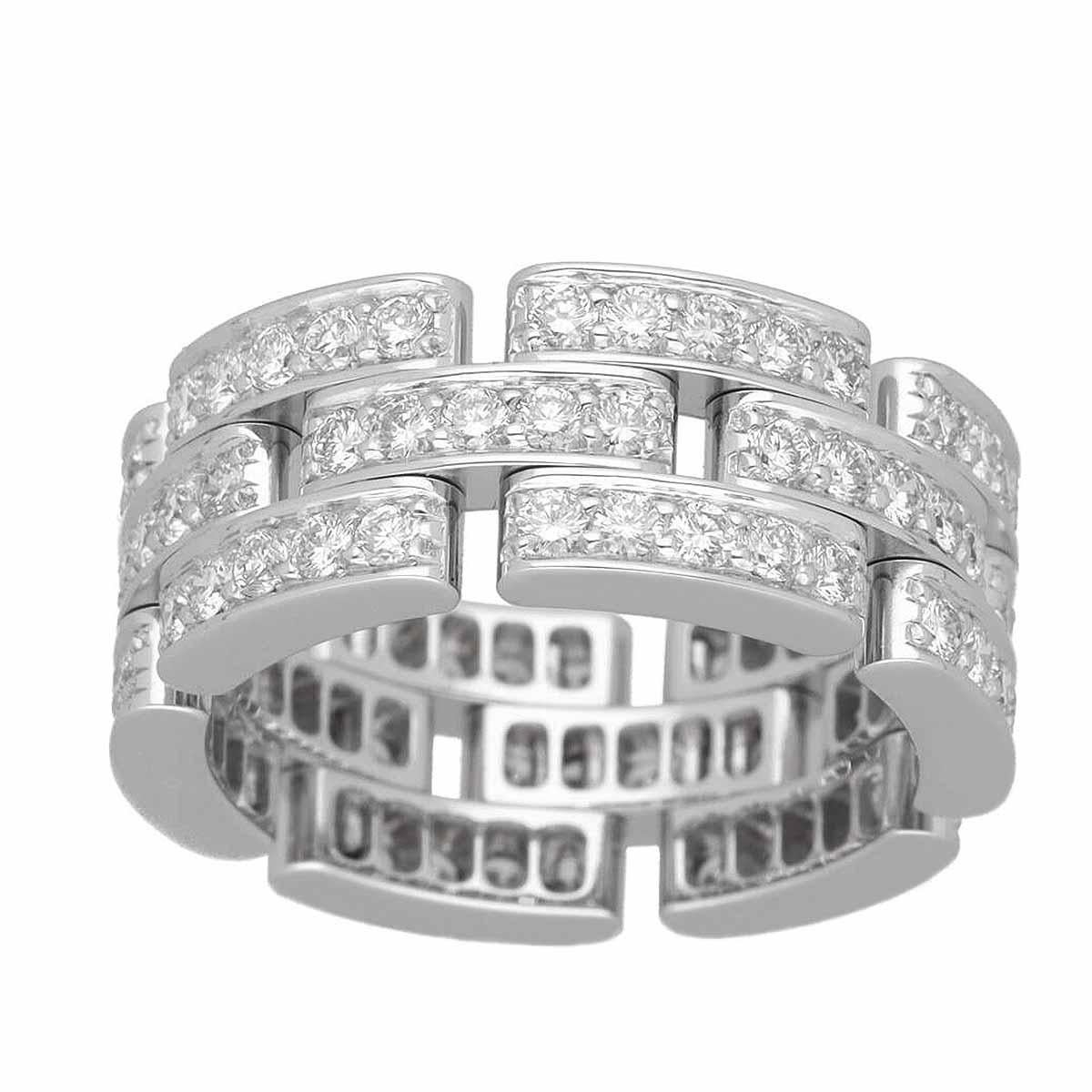 ■Item Number: 23250539
■Brand: Cartier
■Product Name: Maillon Panthere 3-Row Ring
■Material: Diamonds, 750 K18 WG White Gold
■Weight: Approximately 9.4g (approx)
■Ring Size: Approximately EU:52 / USA：6
■Width: Approximately 8.05mm
■Accessories: