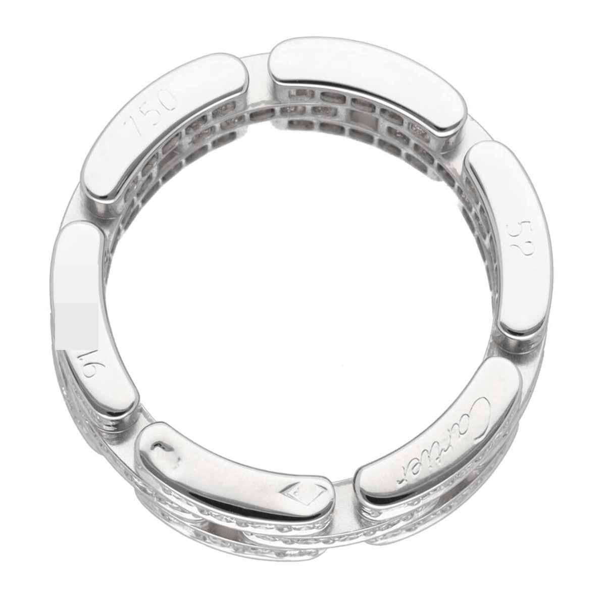 Round Cut Cartier 18Karat White Gold Full Diamond Maillon Panthere 3-Row Ring US size 6 For Sale