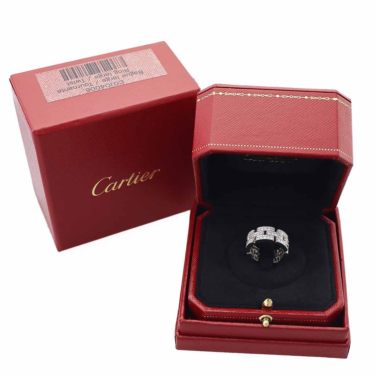 Women's Cartier 18Karat White Gold Full Diamond Maillon Panthere 3-Row Ring US size 6 For Sale