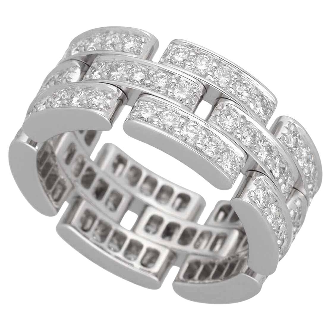 Cartier 18Karat White Gold Full Diamond Maillon Panthere 3-Row Ring US size 6 For Sale