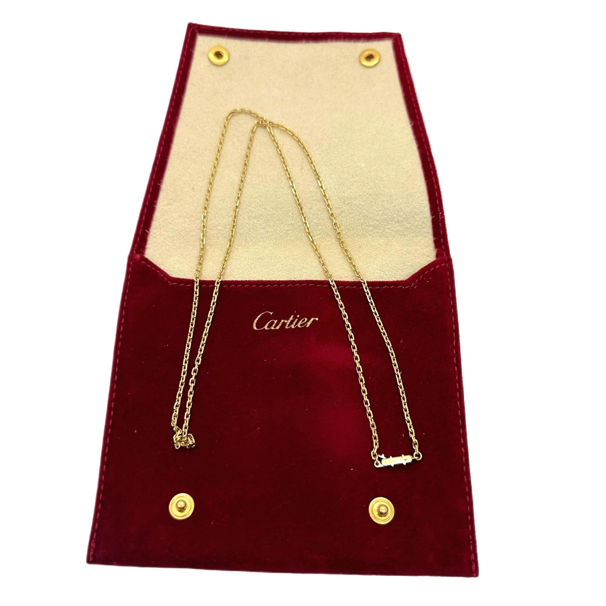 Cartier Chain Necklace
Style:  Chain
Ref. number:  QSD***
Metal:  18kt  Rose Gold
Size / Measurements:  24' Inches
Hallmark:  ©Cartier Au750 QSD*** on push lock
Includes:  Cartier Red Velvet Jewelry Pouch
Sku#OFC-R5800

