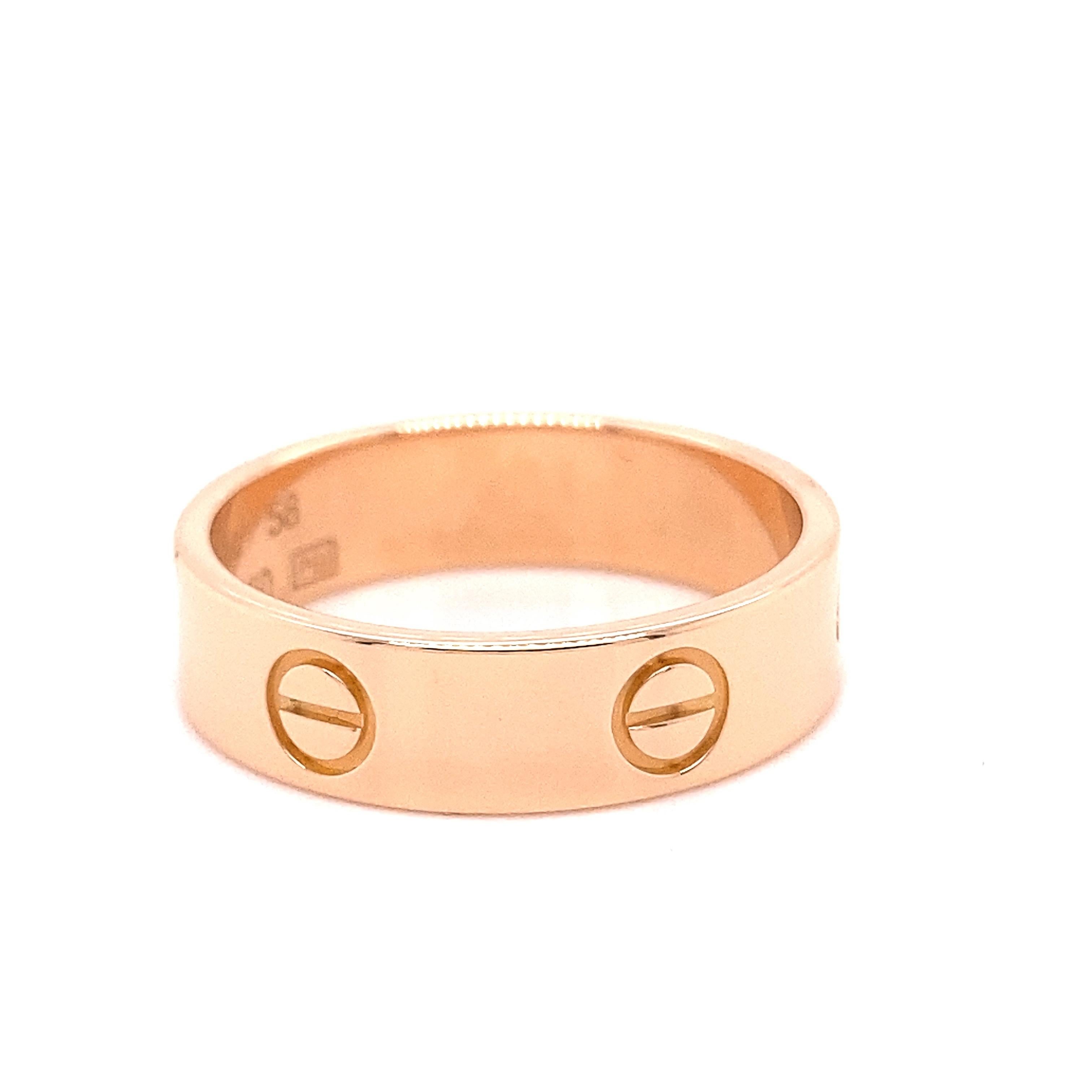 Cartier 18kt Rose Gold Love Band Ring For Sale 3