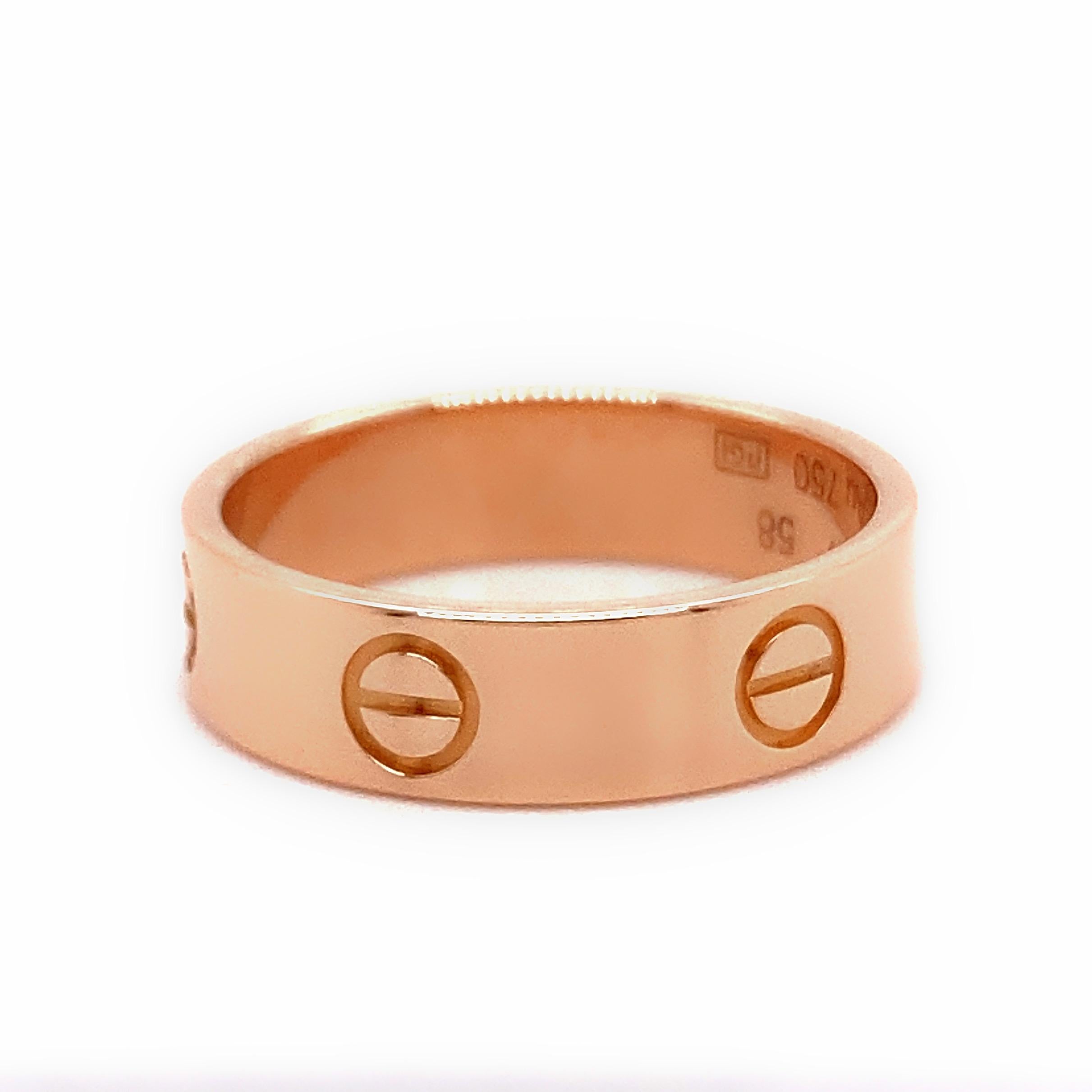 Cartier 18kt Rose Gold Love Band Ring In Excellent Condition For Sale In San Diego, CA