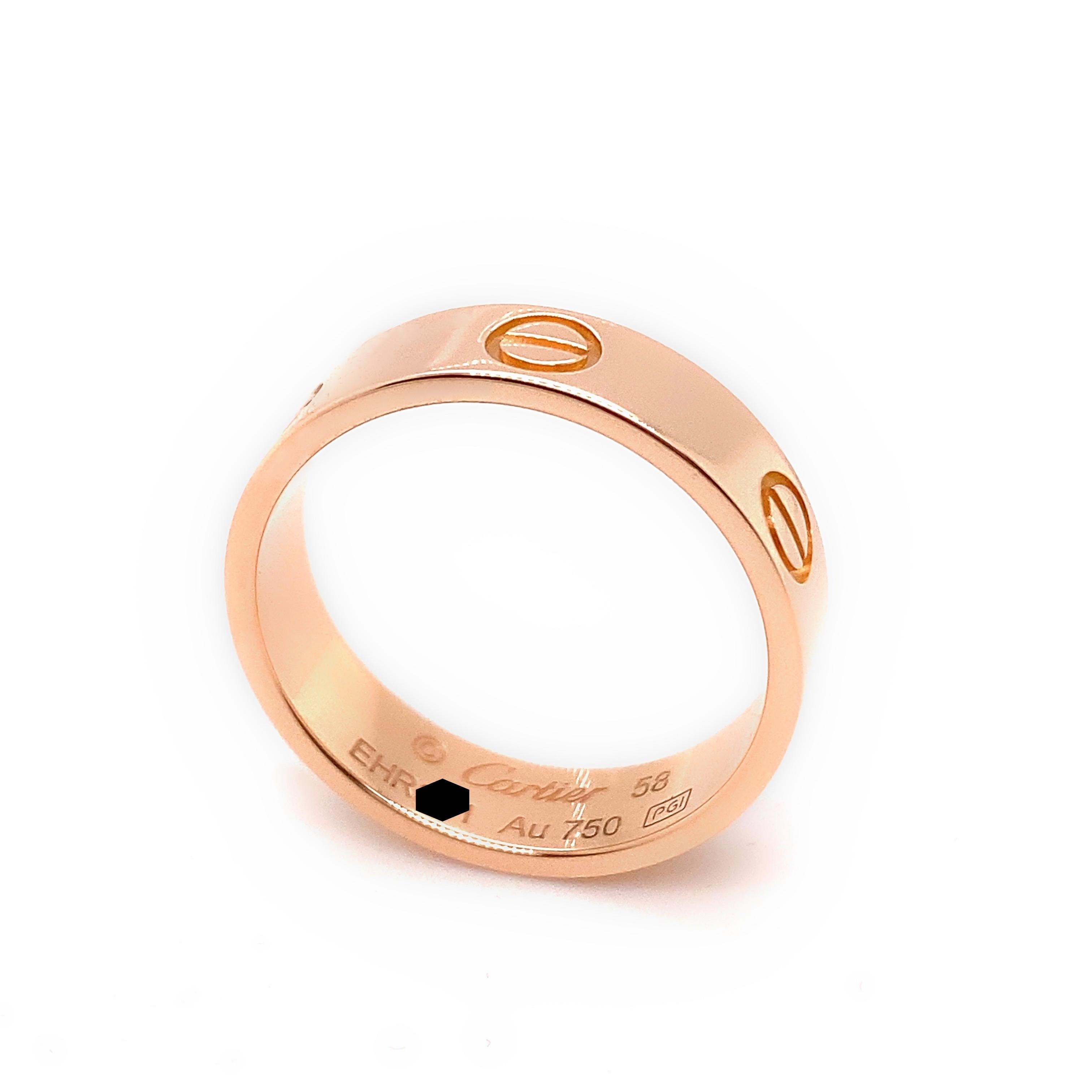 Women's or Men's Cartier 18kt Rose Gold Love Band Ring For Sale