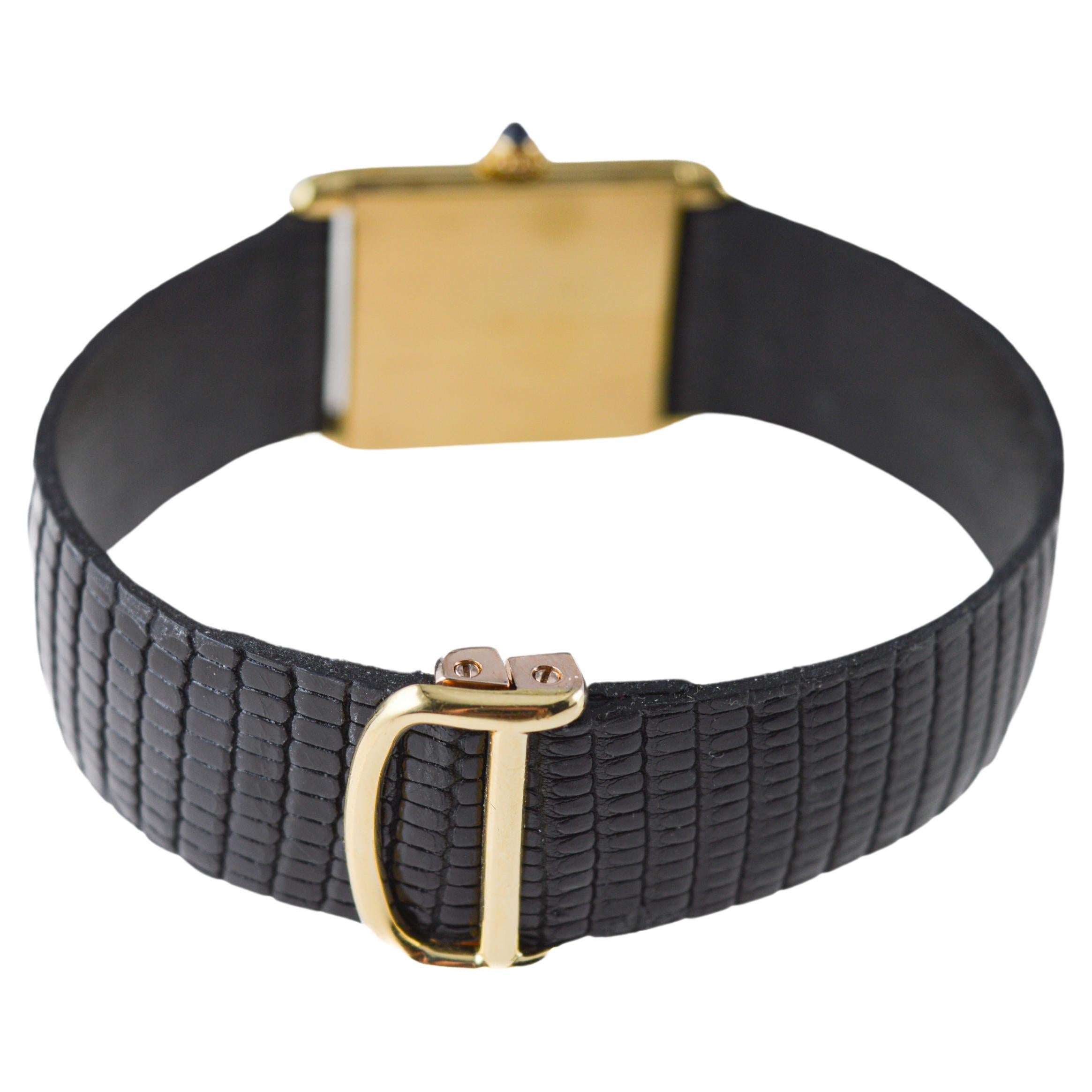 Cartier 18Kt. Tank European Watch & Clock Co. w/ Engine Turned Dial 1920 / 30's For Sale 3