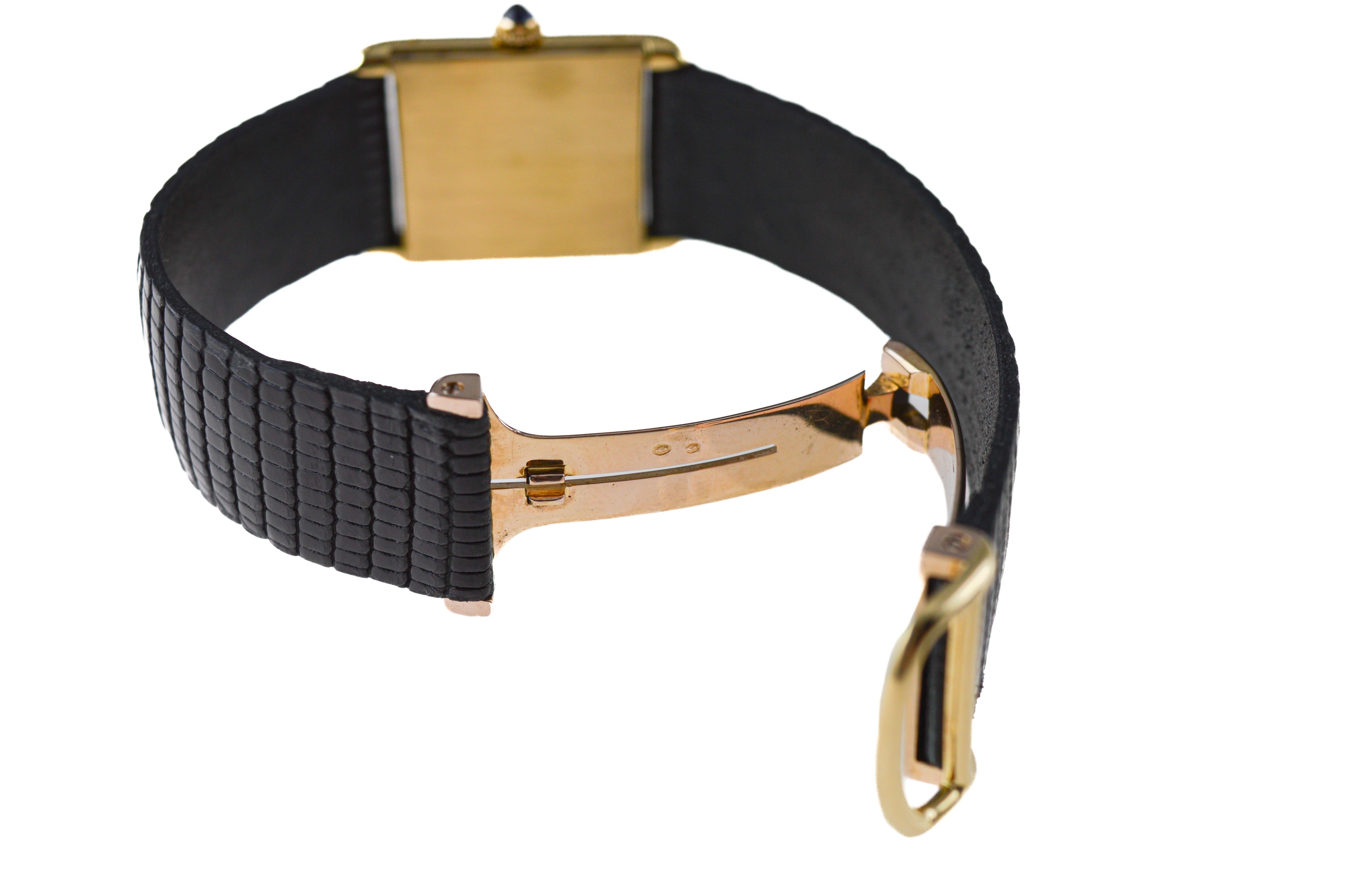 Cartier 18Kt. Tank European Watch & Clock Co. w/ Engine Turned Dial 1920 / 30's For Sale 4