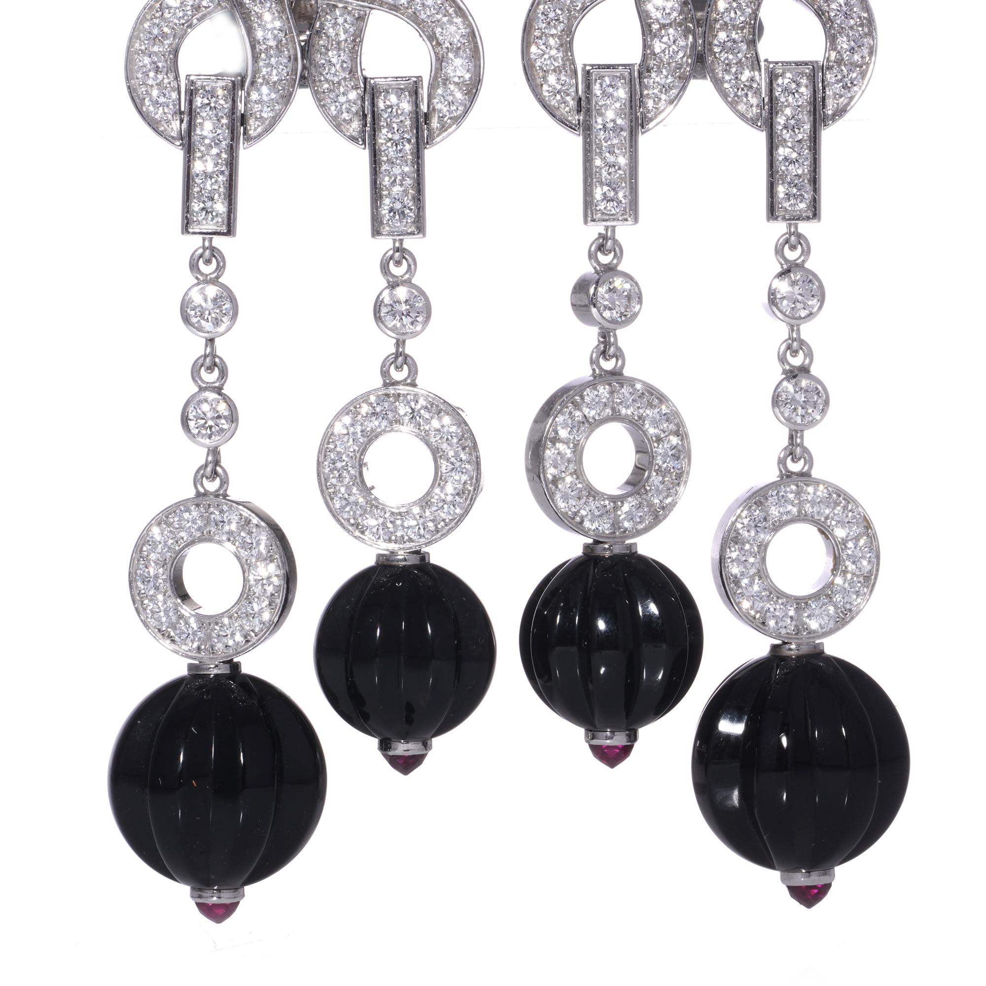 Brilliant Cut Cartier 18kt white gold diamond, sapphire and ruby  clip - on  earrings For Sale