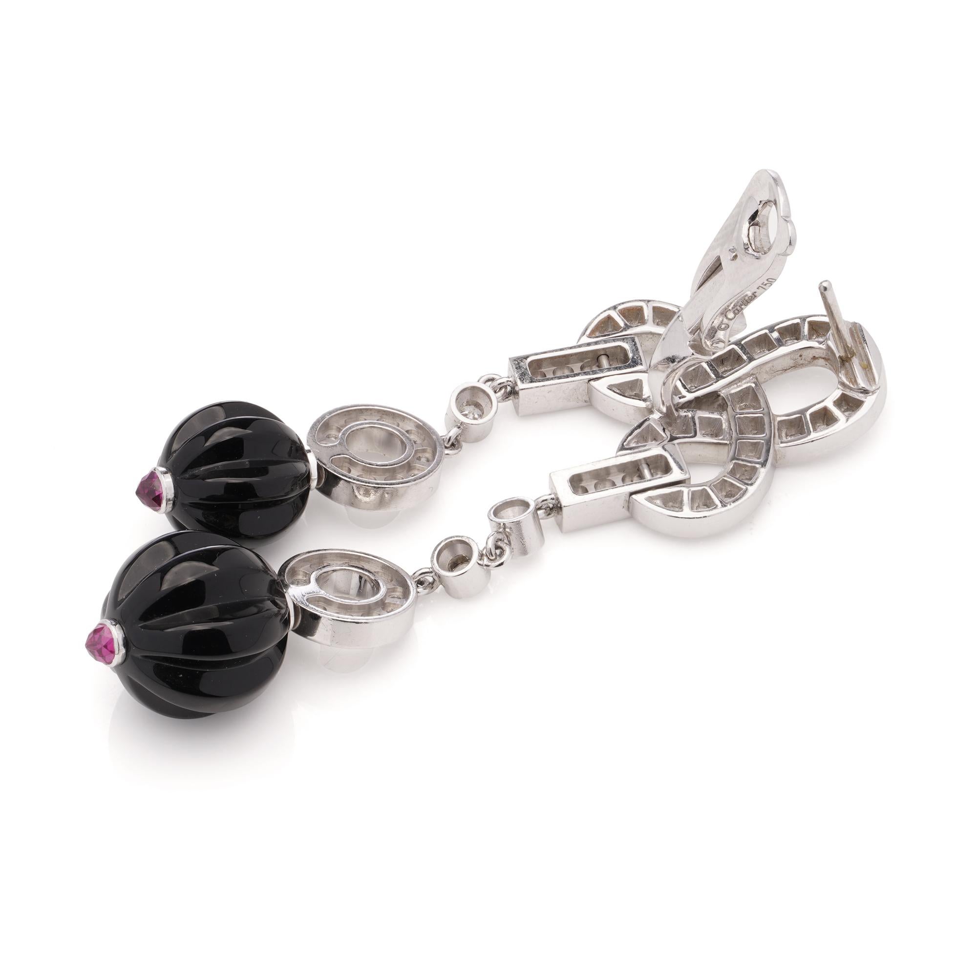 Cartier 18kt white gold diamond, sapphire and ruby  clip - on  earrings For Sale 1