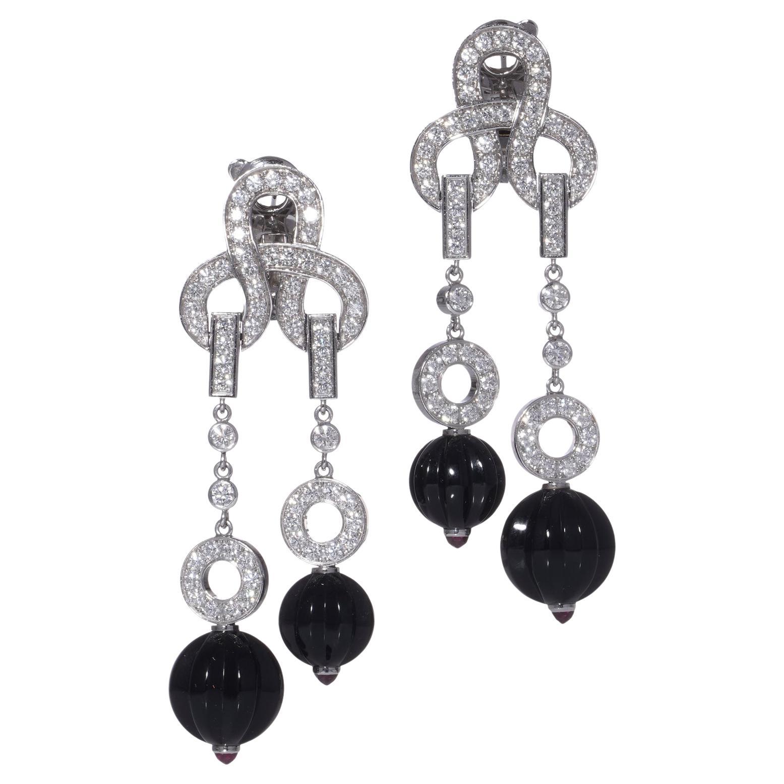 Cartier 18kt white gold diamond, sapphire and ruby  clip - on  earrings