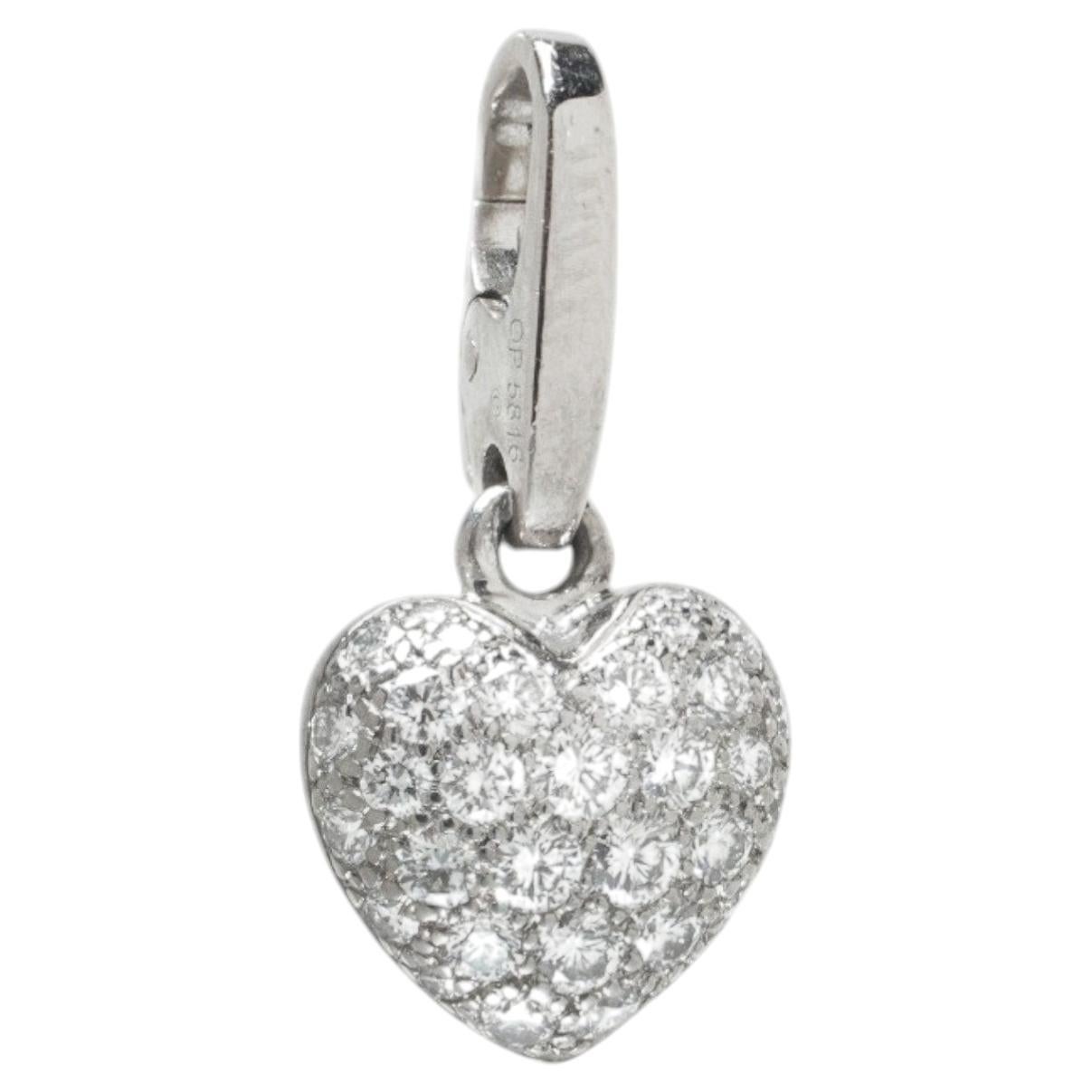 Cartier 18KT White Gold Pave Diamond Heart Charm Pendant, Signed For Sale