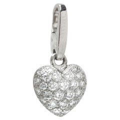 Cartier 18KT White Gold Pave Diamond Heart Charm Pendant, Signed