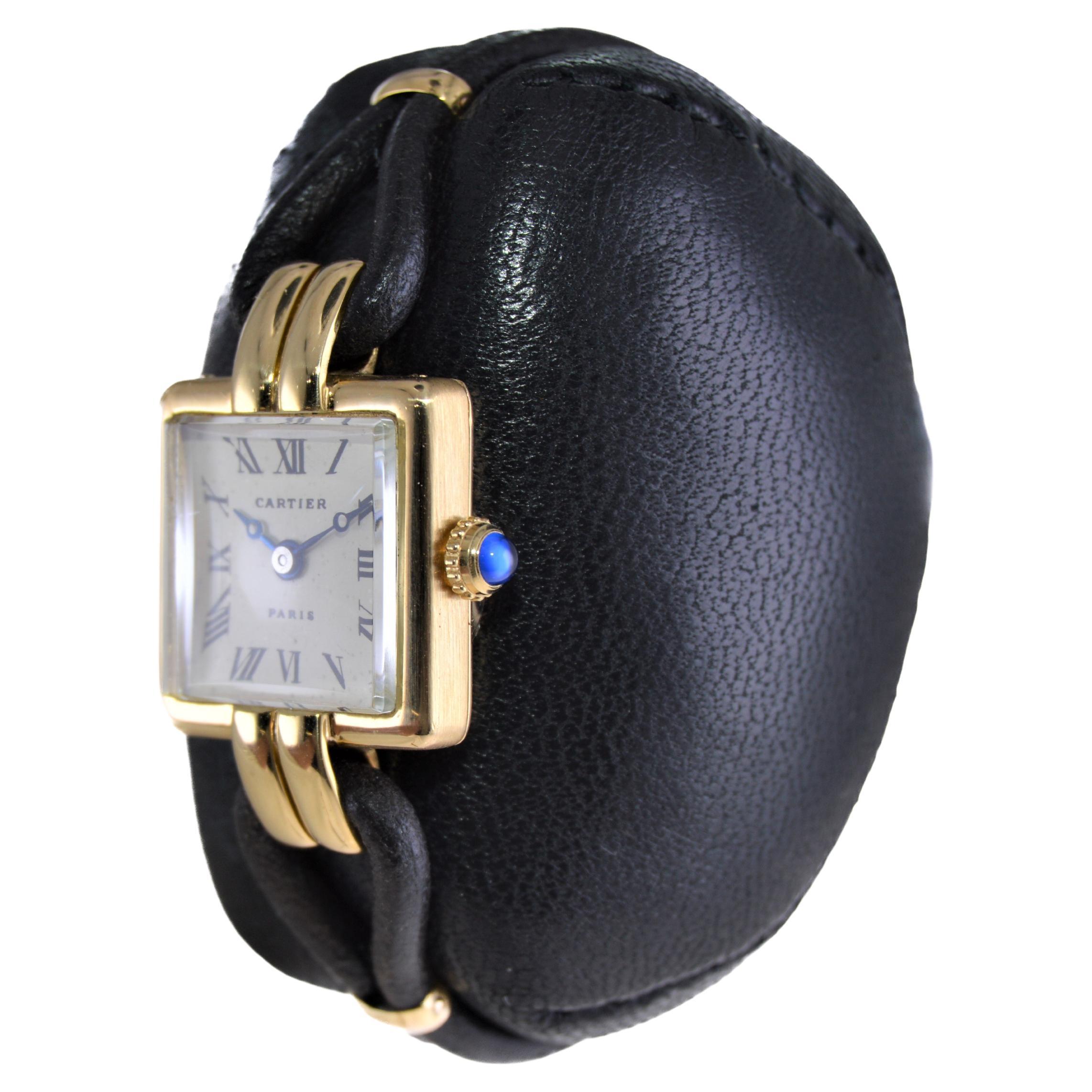 Women's Cartier 18Kt. Yellow Gold Art Deco Styled Watch with Original Buckle from 1930's For Sale