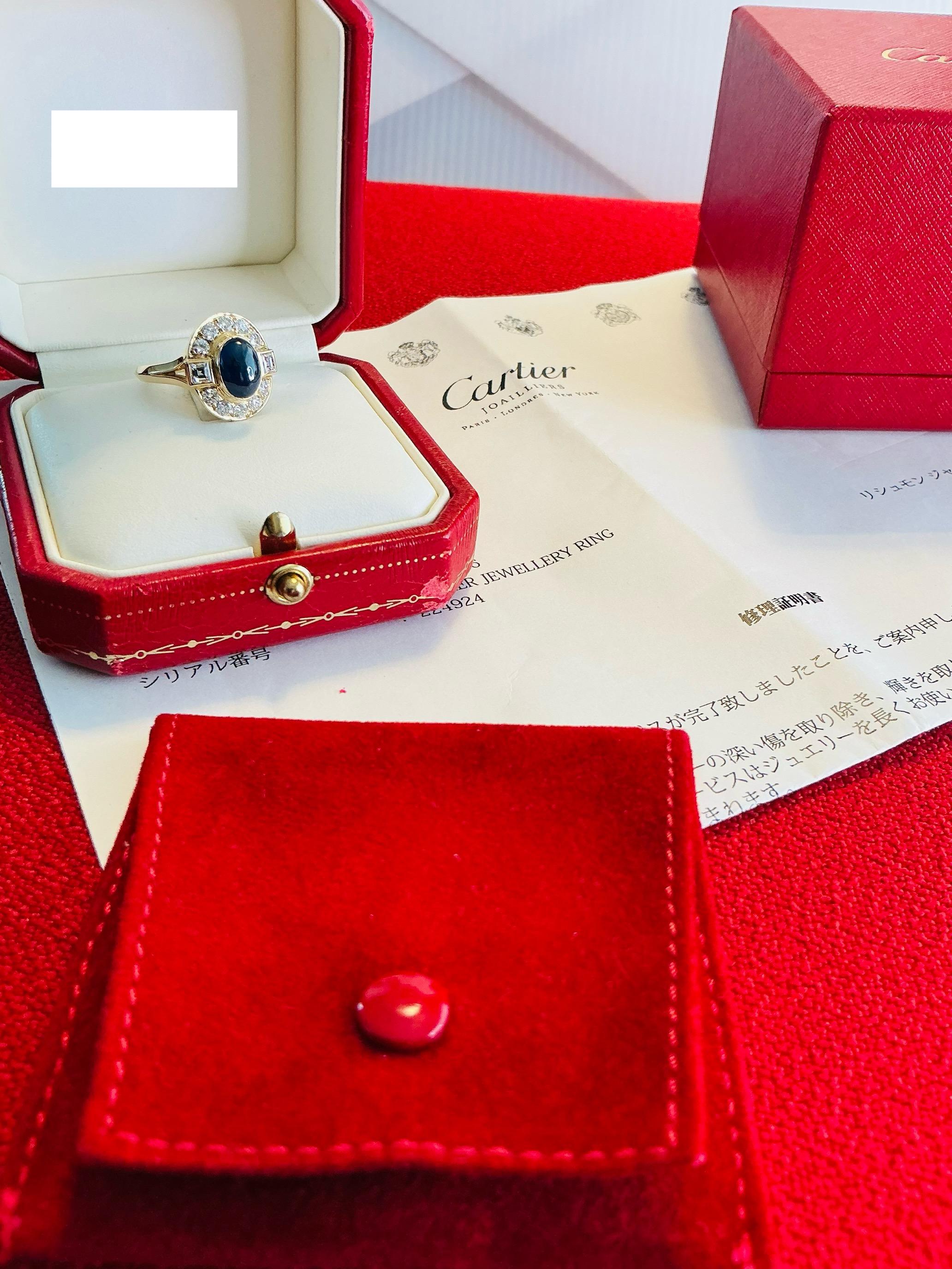 Anillo Cartier Oro Amarillo 18KT Zafiro Cabujón Diamante en venta 2