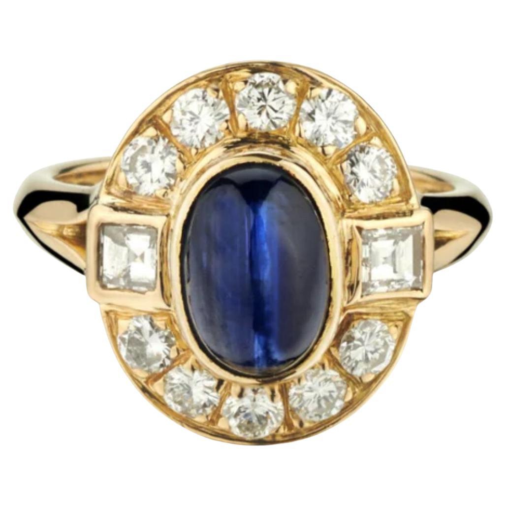 Anillo Cartier Oro Amarillo 18KT Zafiro Cabujón Diamante en venta