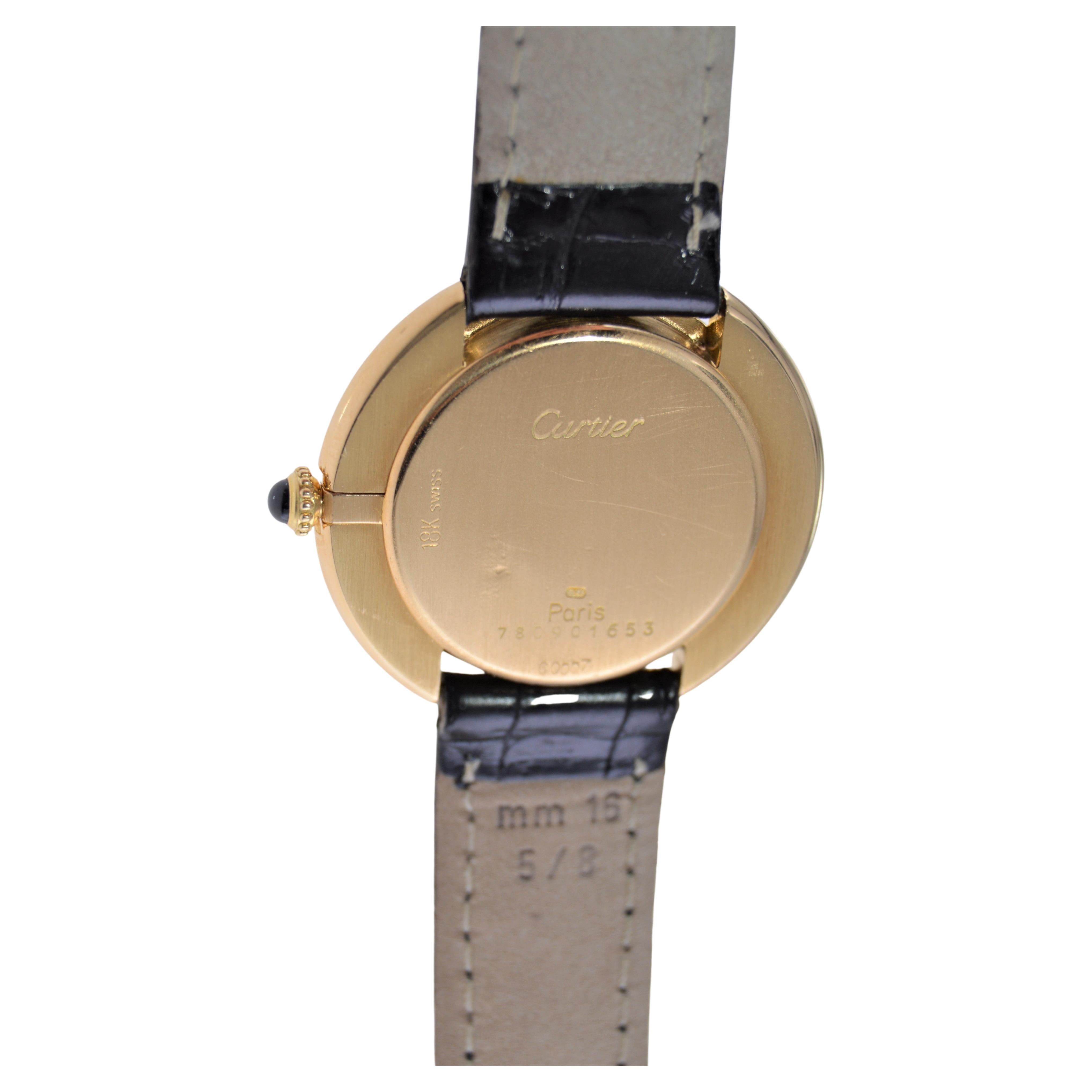 Cartier 18Kt Yellow Gold Original Dial and Supplied with Original Buckle 1970's For Sale 8