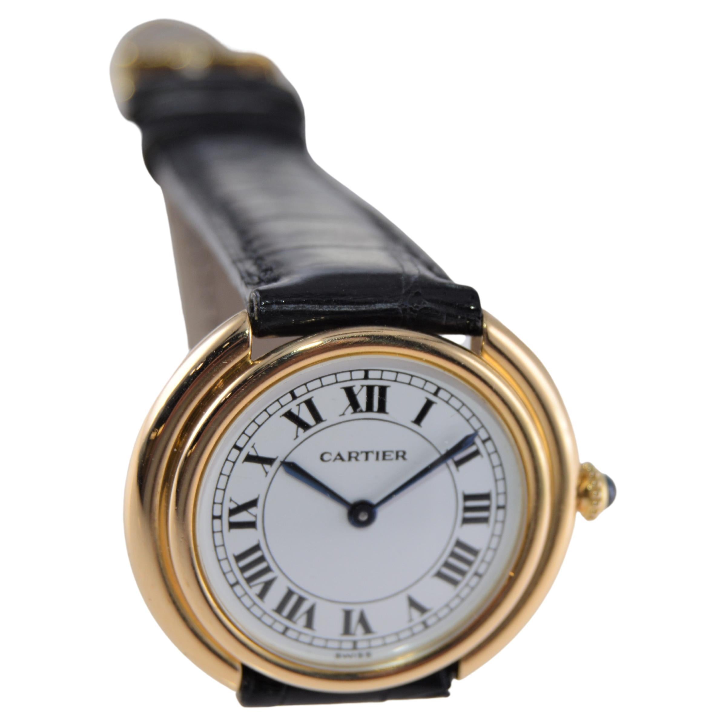 Cartier 18Kt Yellow Gold Original Dial and Supplied with Original Buckle 1970's For Sale 2
