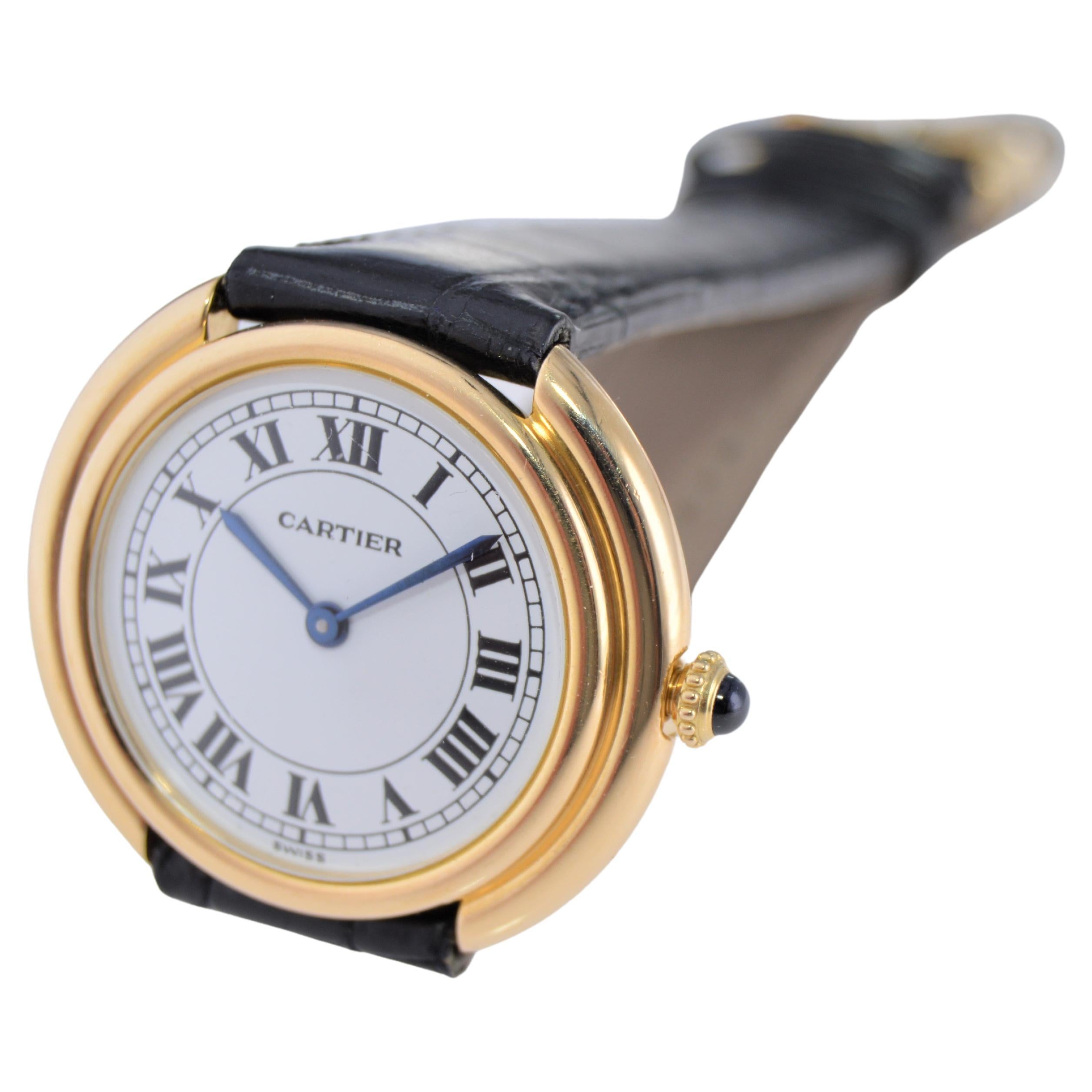 Cartier 18Kt Yellow Gold Original Dial and Supplied with Original Buckle 1970's For Sale 3