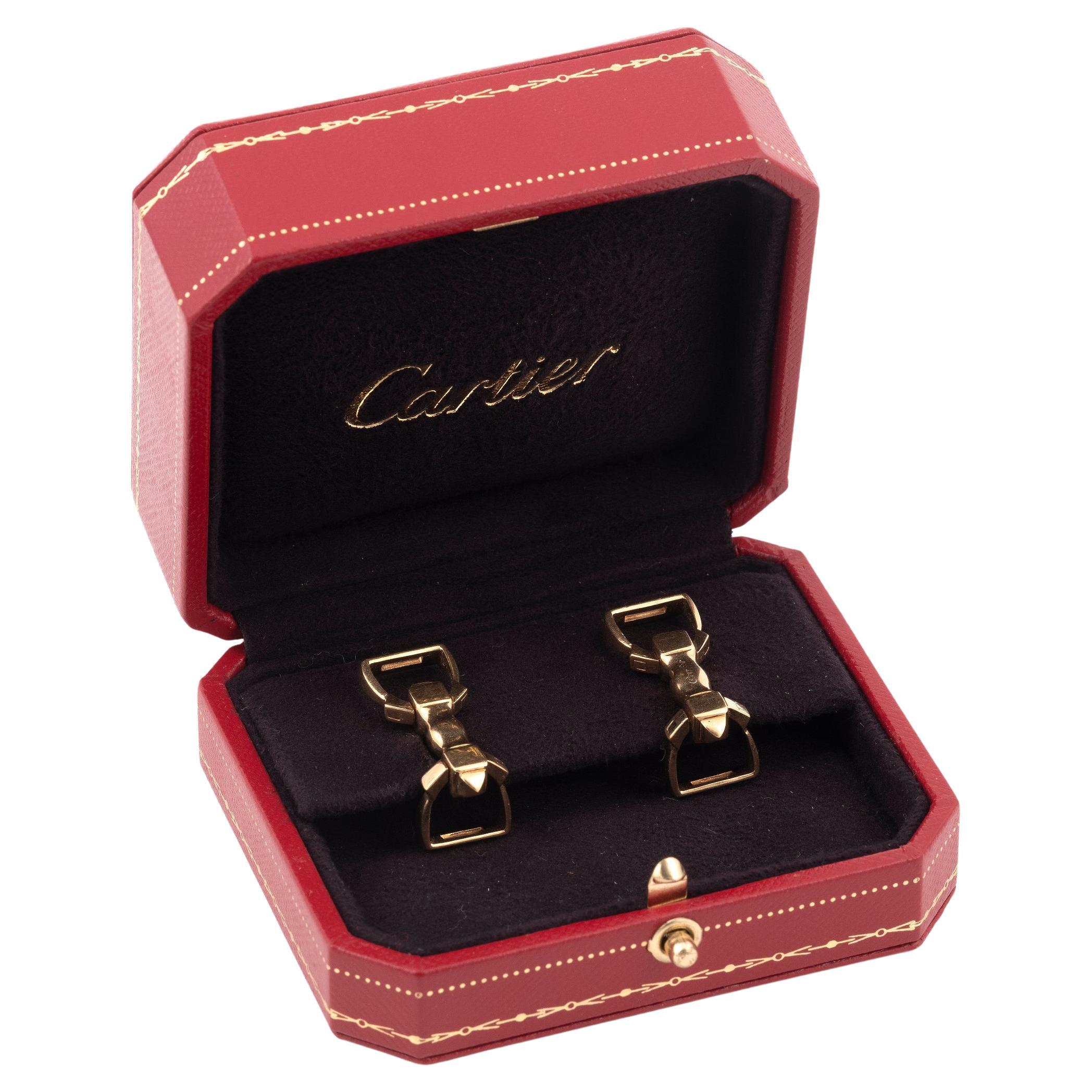 Boutons de manchette étrier en or jaune 18 carats de Cartier en vente