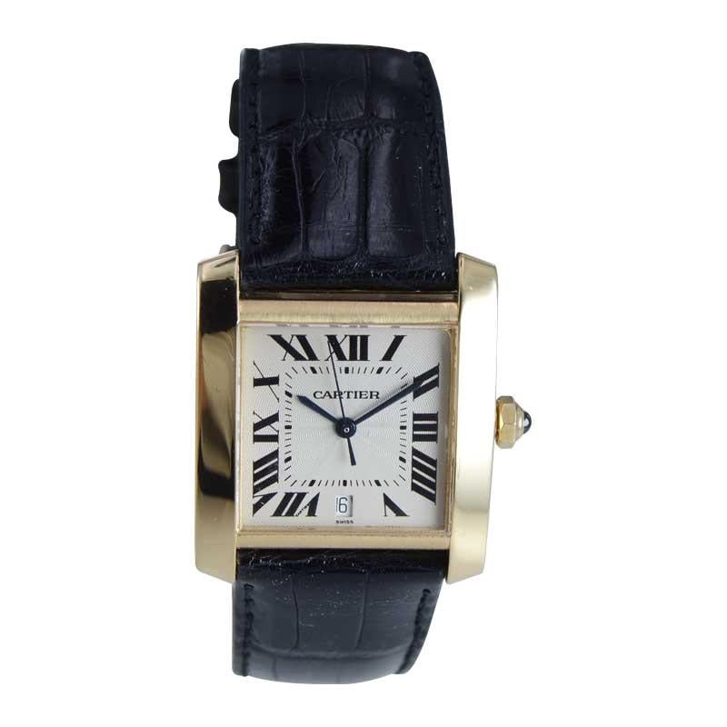 FACTORY / HOUSE: Cartier 
STYLE / REFERENCE: Tank Francais / Ref. 1840
METAL / MATERIAL: 18kt Yellow Gold
CIRCA / YEAR: 2000's
DIMENSIONS / SIZE: 32mm x 28mm 
MOVEMENT / CALIBER: Automatic Winding / 10 Jewels 
DIAL / HANDS: Original Roman Numerals /