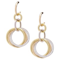 Cartier 18kt, Yellow, Pink and White Gold Trinity Diamond Dangle Hoop Earrings