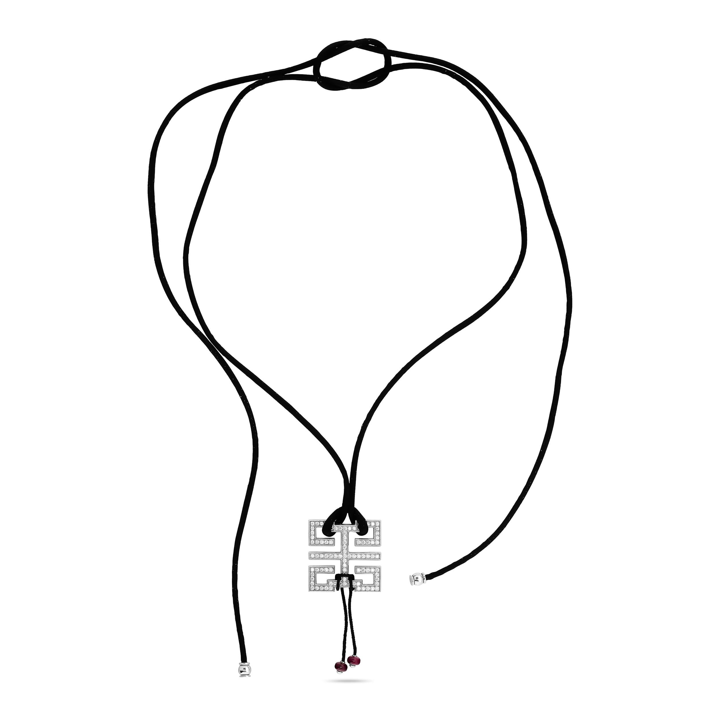 Colgante Cartier 18kwg Le Baiser Du Dragon Diamante con Cuentas de Rubí en Cordón Negro Corte redondo en venta
