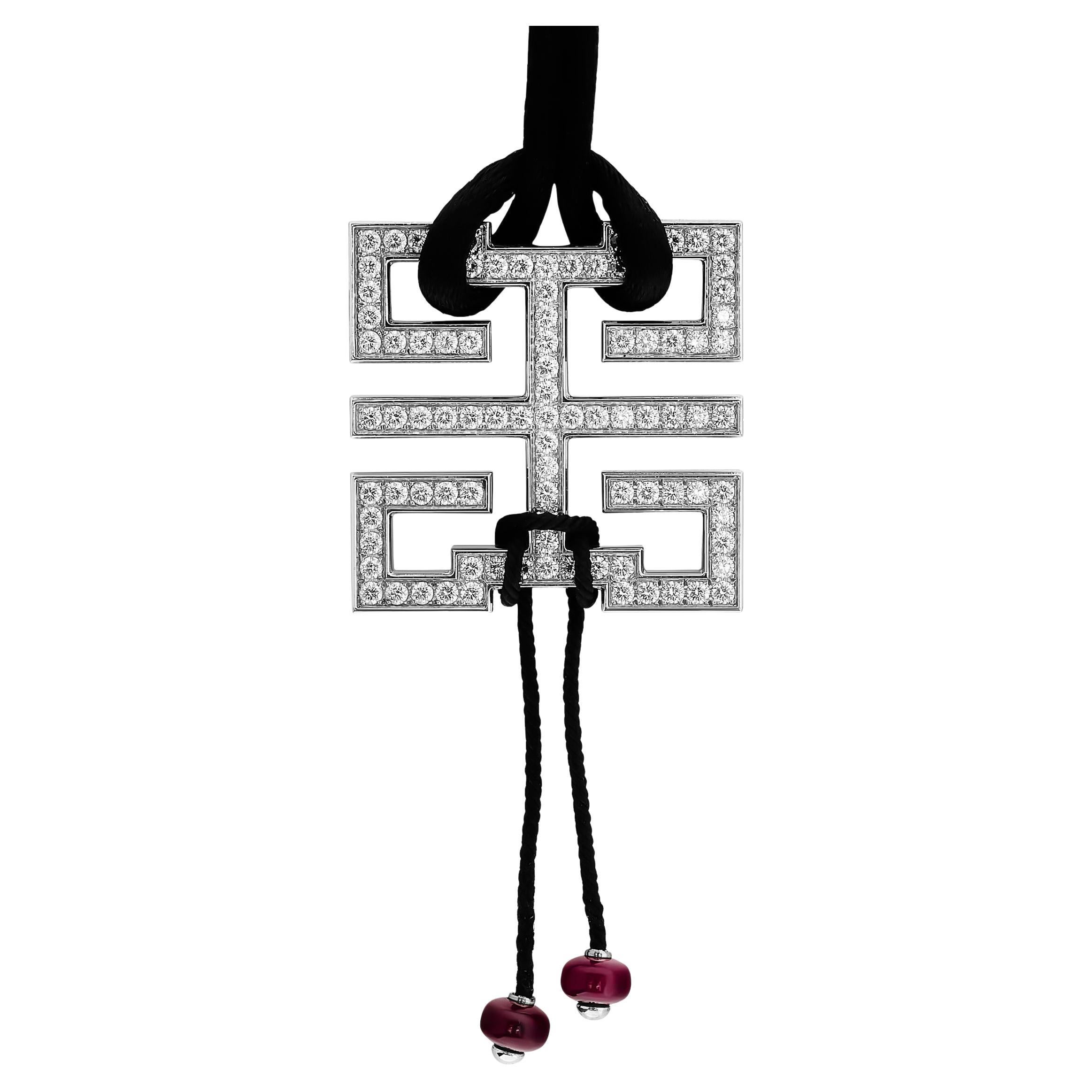 Colgante Cartier 18kwg Le Baiser Du Dragon Diamante con Cuentas de Rubí en Cordón Negro